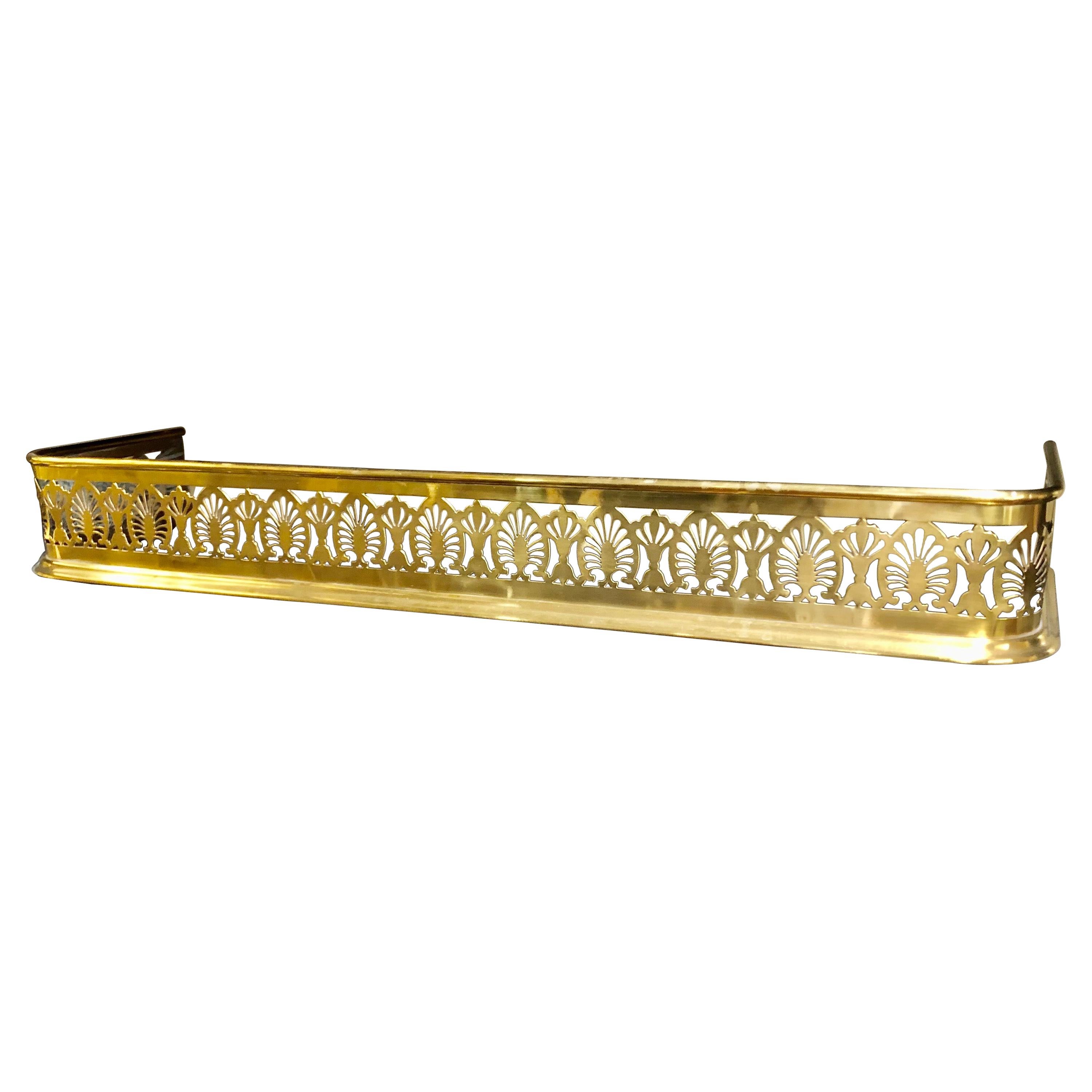 Antique English 19th Century Pierced Brass Anthemion motif Fireplace Fender