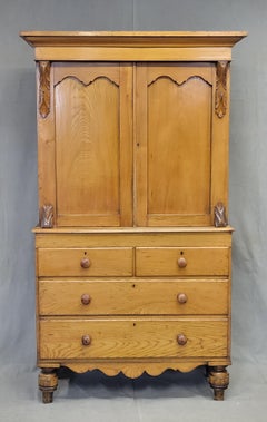 Antique English 19th Century Pine and Elm Linen Press