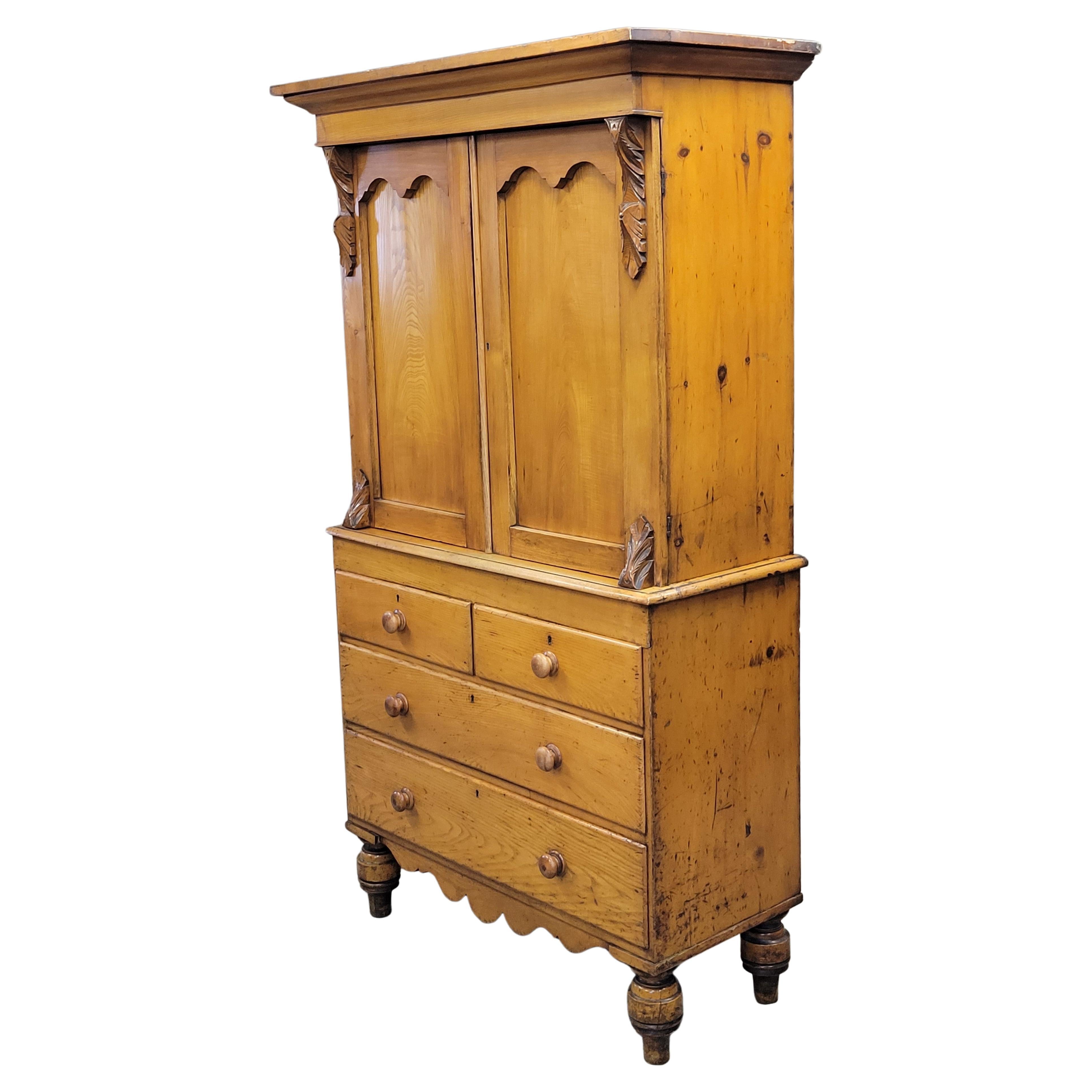 Antique English 19th Century Pine and Elm Linen Press