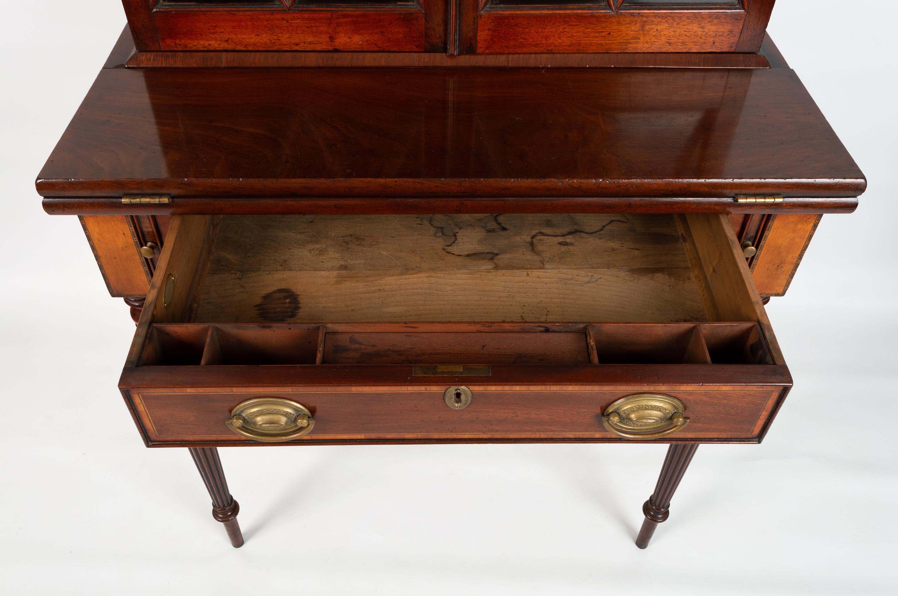 Antique English 19th Century Sheraton Revival Mahogany Display Cabinet on Stand  For Sale 7