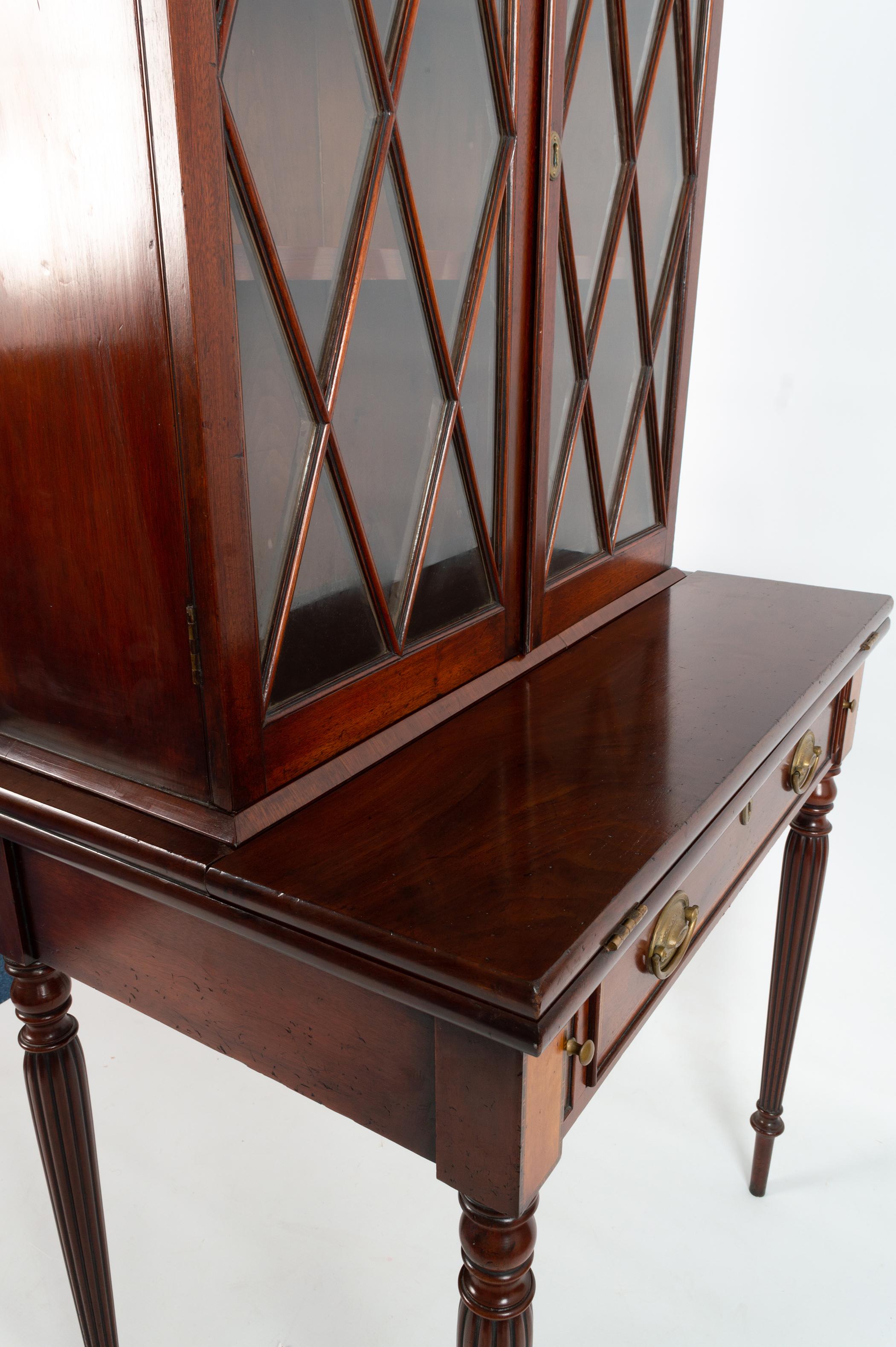 Antique English 19th Century Sheraton Revival Mahogany Display Cabinet on Stand  For Sale 9