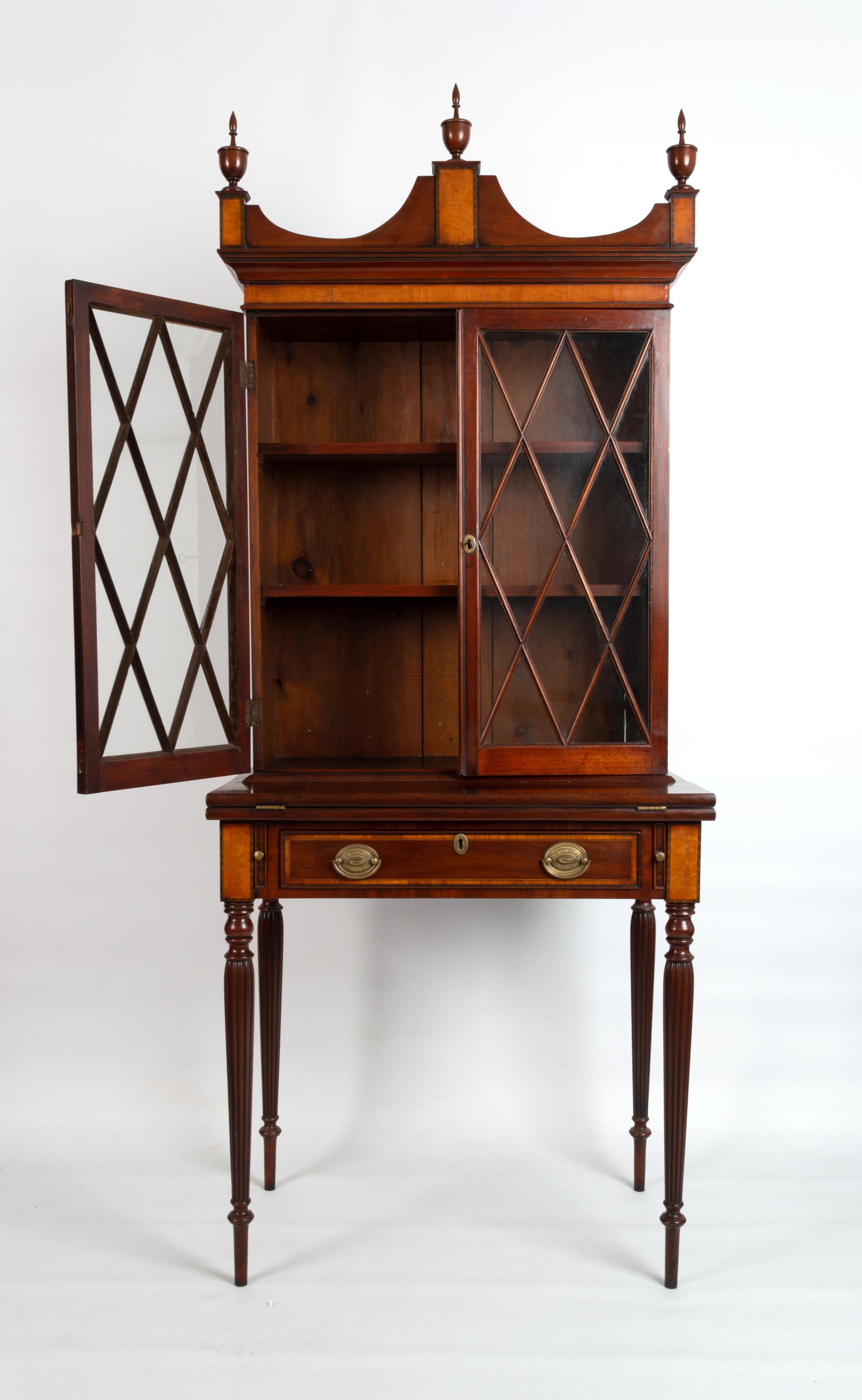 Glass Antique English 19th Century Sheraton Revival Mahogany Display Cabinet on Stand  For Sale