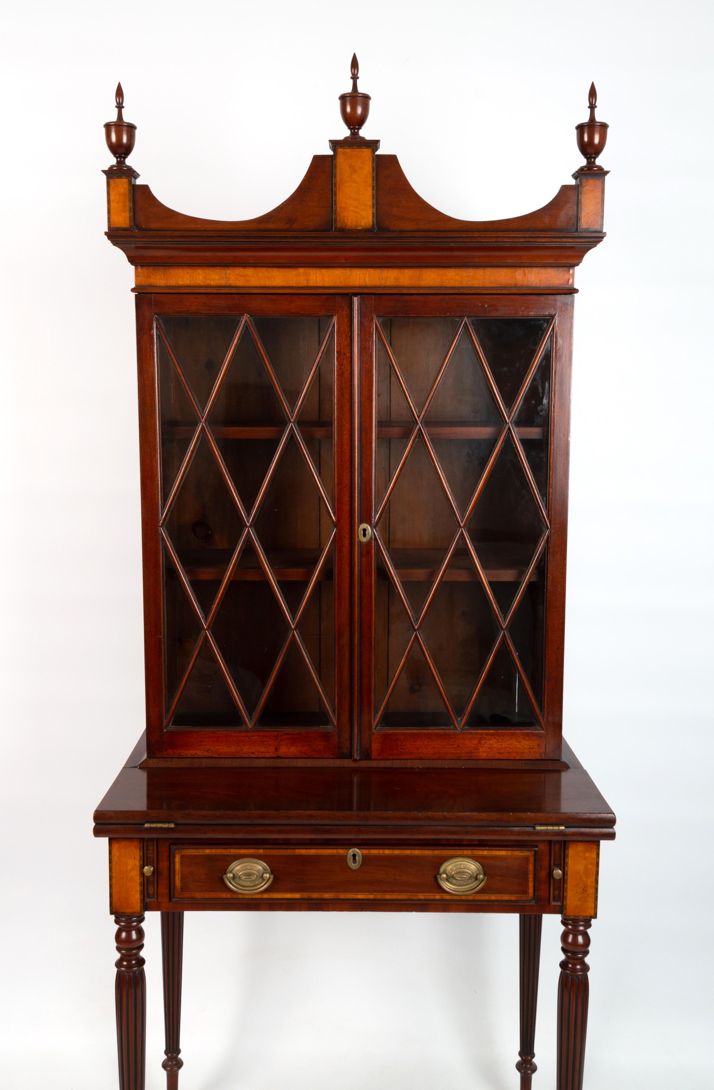 Antique English 19th Century Sheraton Revival Mahogany Display Cabinet on Stand  For Sale 1