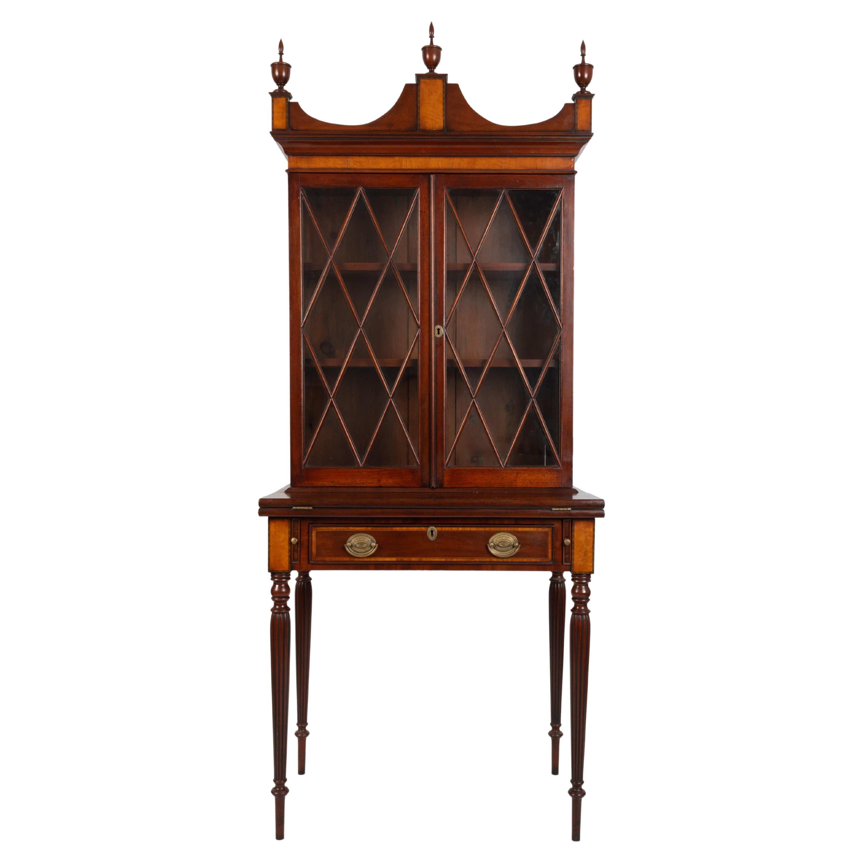 Antique English 19th Century Sheraton Revival Mahogany Display Cabinet on Stand 