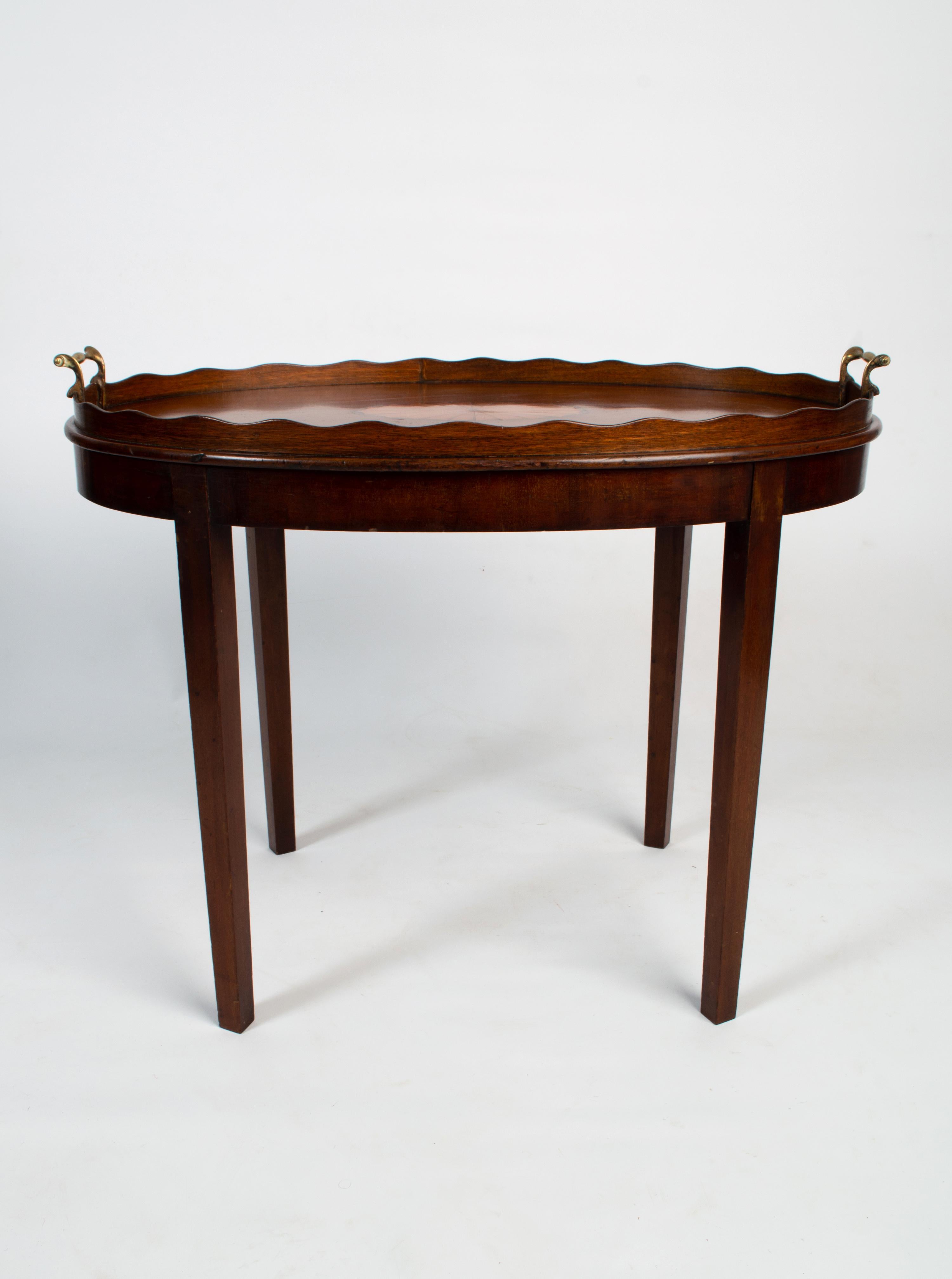 Inlay Antique English 19th Century Sheraton Revival Mahogany Tray Table For Sale