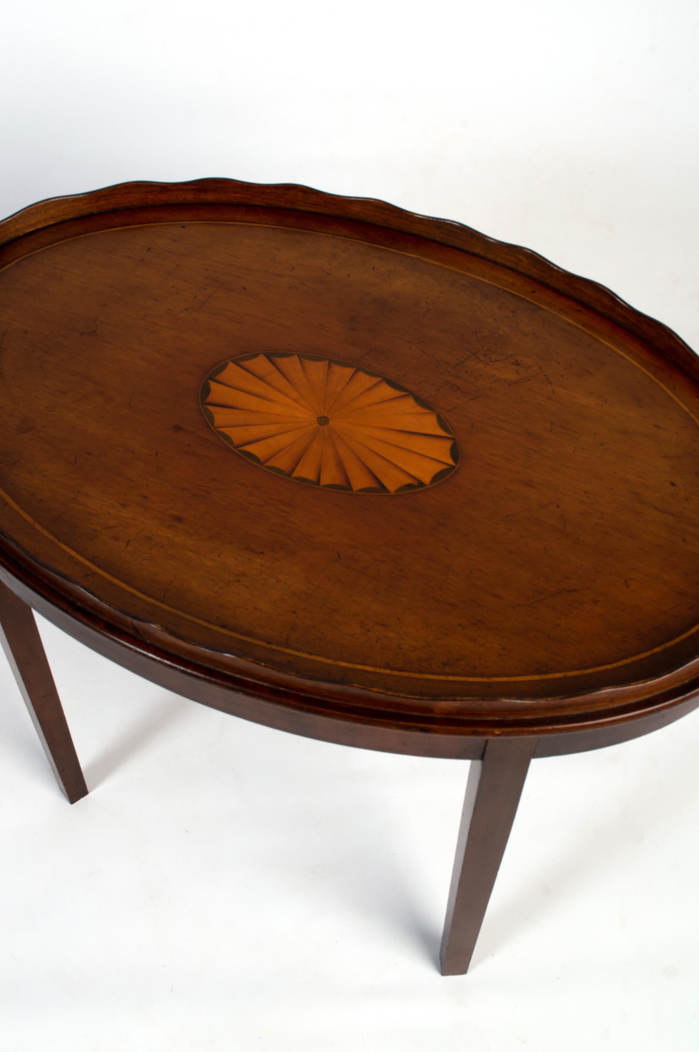 Brass Antique English 19th Century Sheraton Revival Mahogany Tray Table For Sale