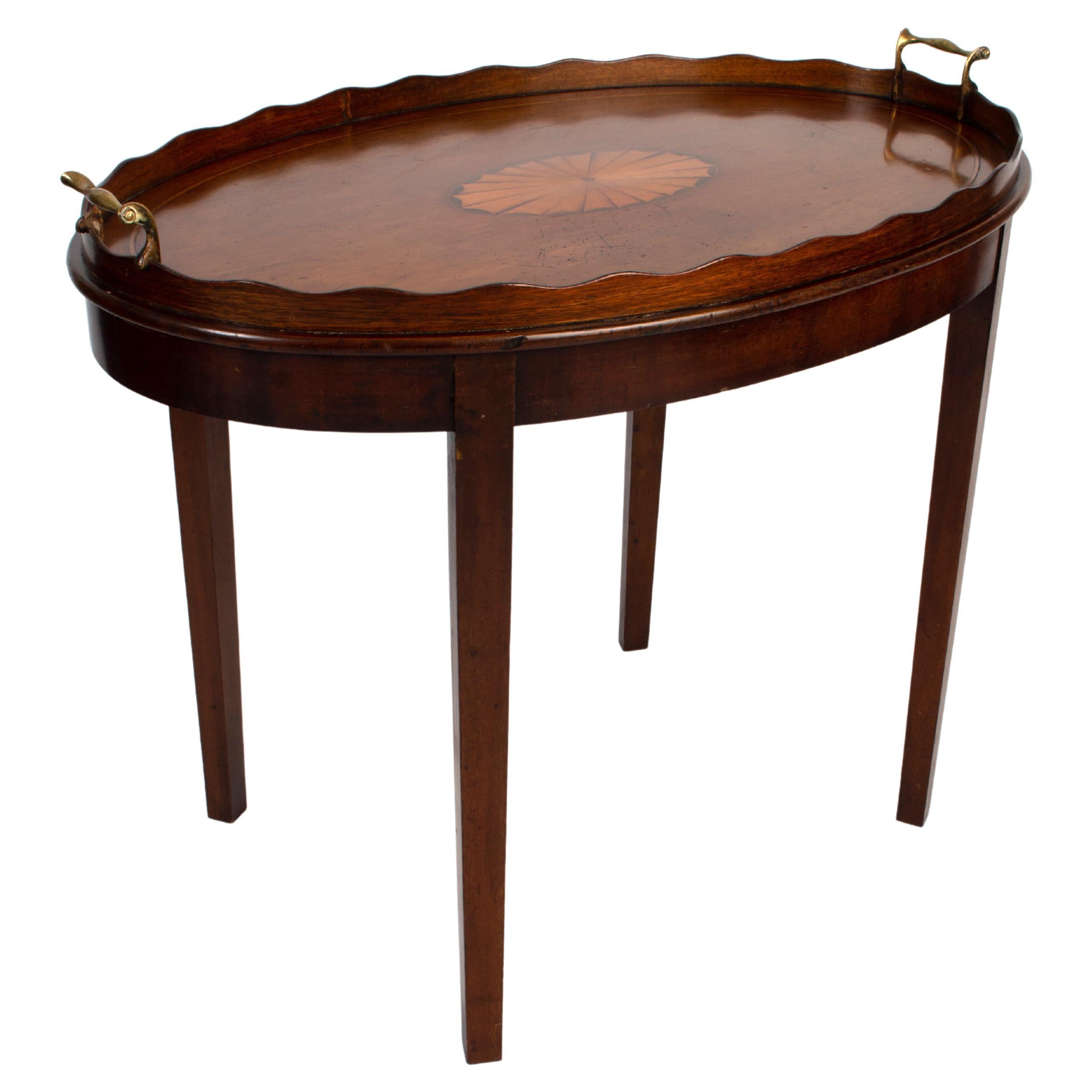 Antique English 19th Century Sheraton Revival Mahogany Tray Table For Sale