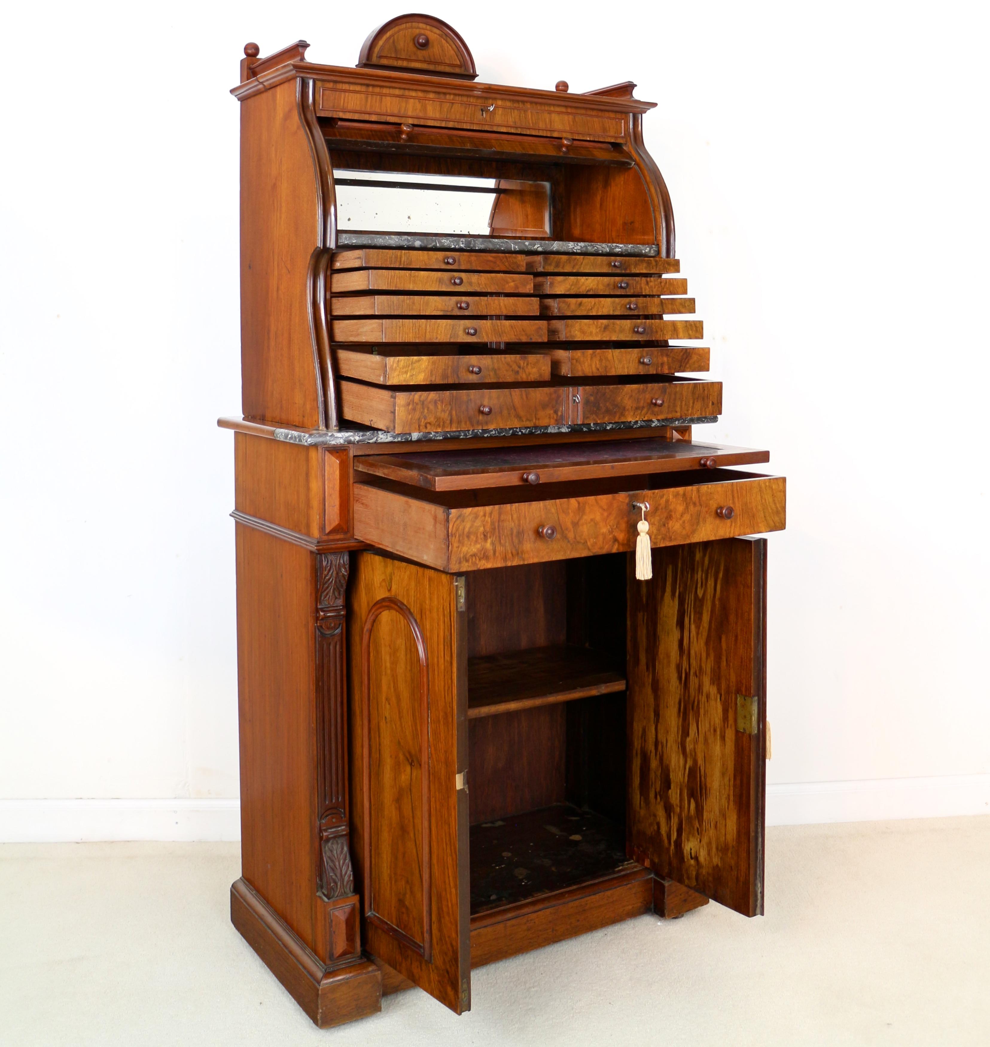 Antique English 19th Century Victorian Burr Walnut Dentist's Collector's Cabinet For Sale 9