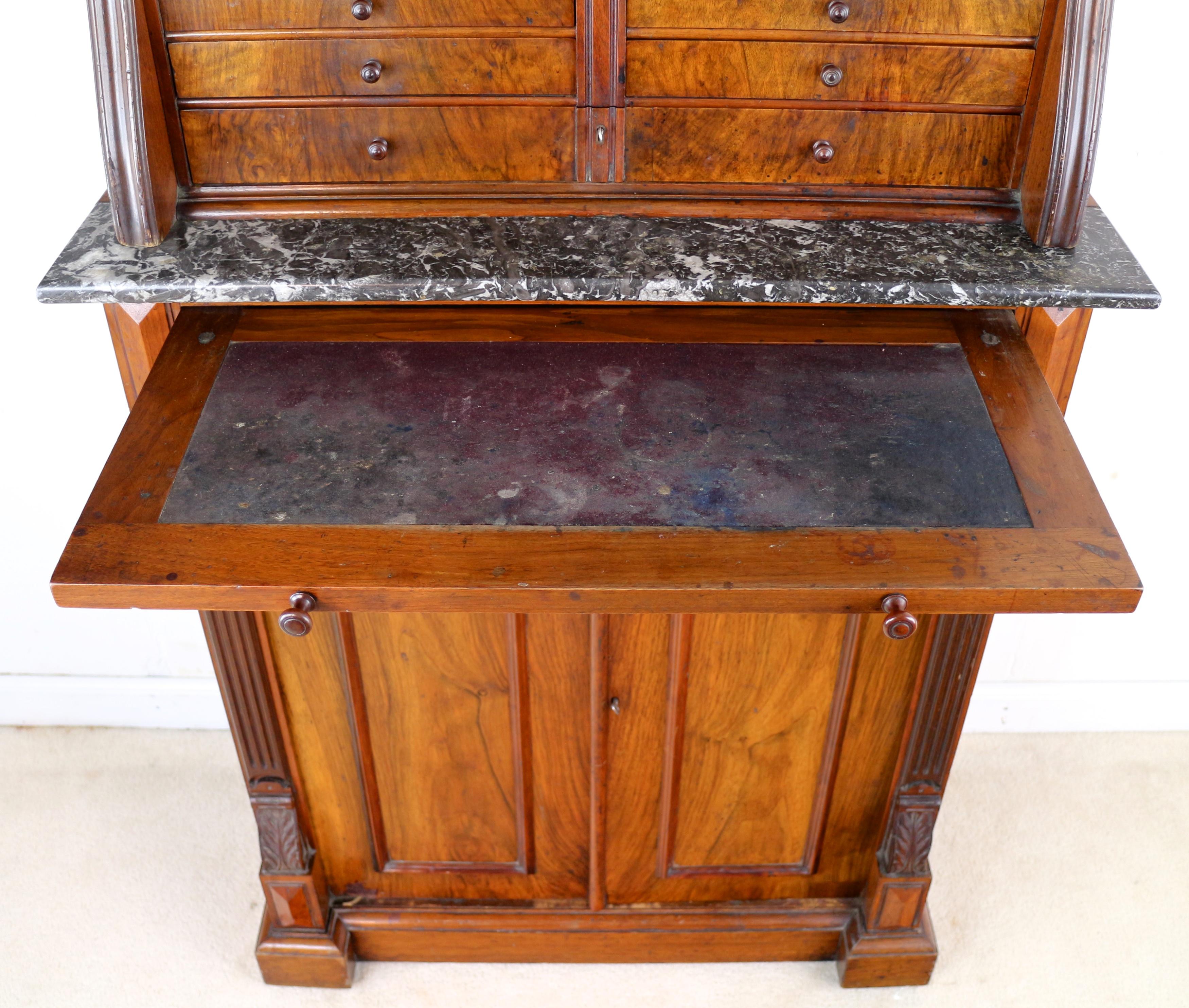 Antique English 19th Century Victorian Burr Walnut Dentist's Collector's Cabinet For Sale 11