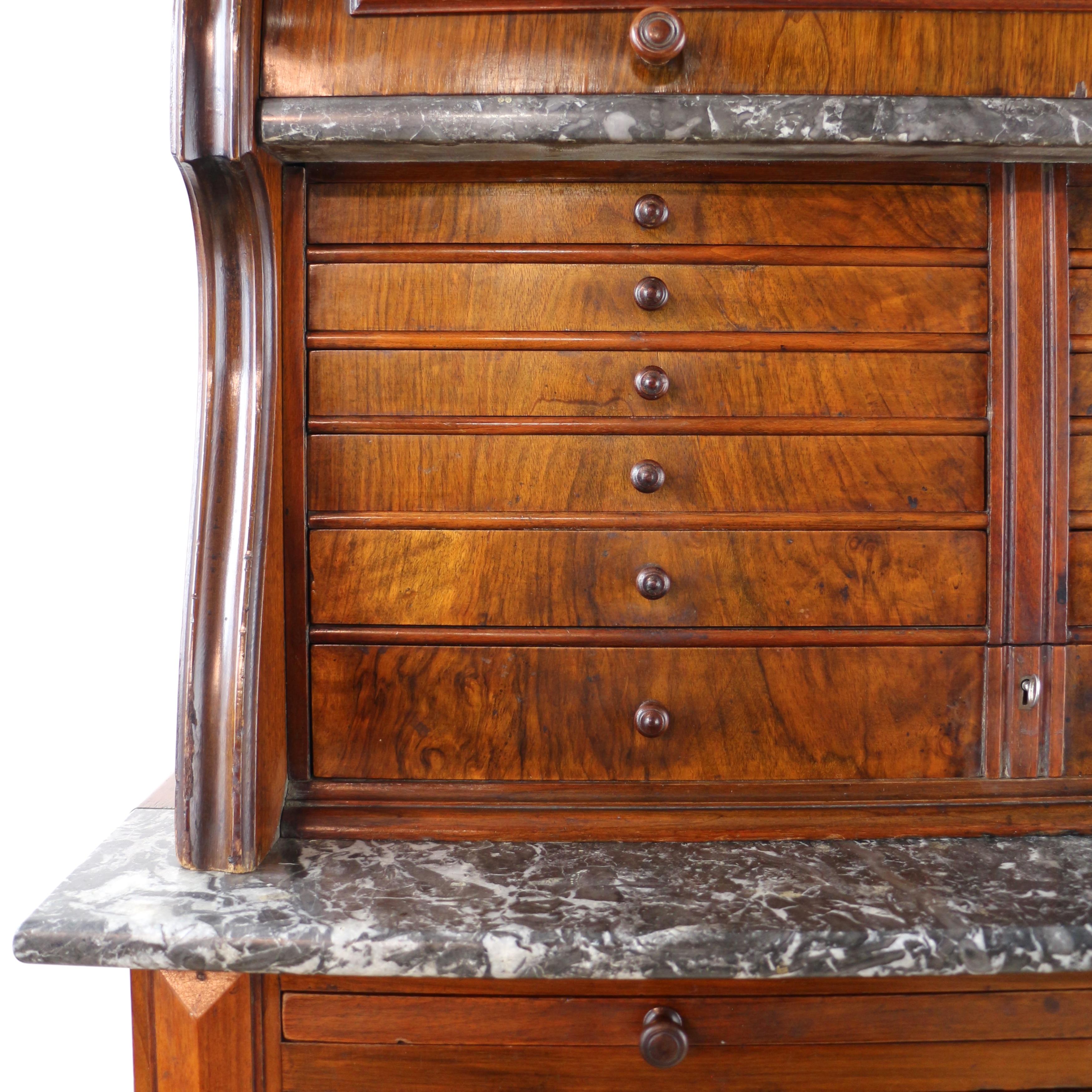 Metal Antique English 19th Century Victorian Burr Walnut Dentist's Collector's Cabinet For Sale