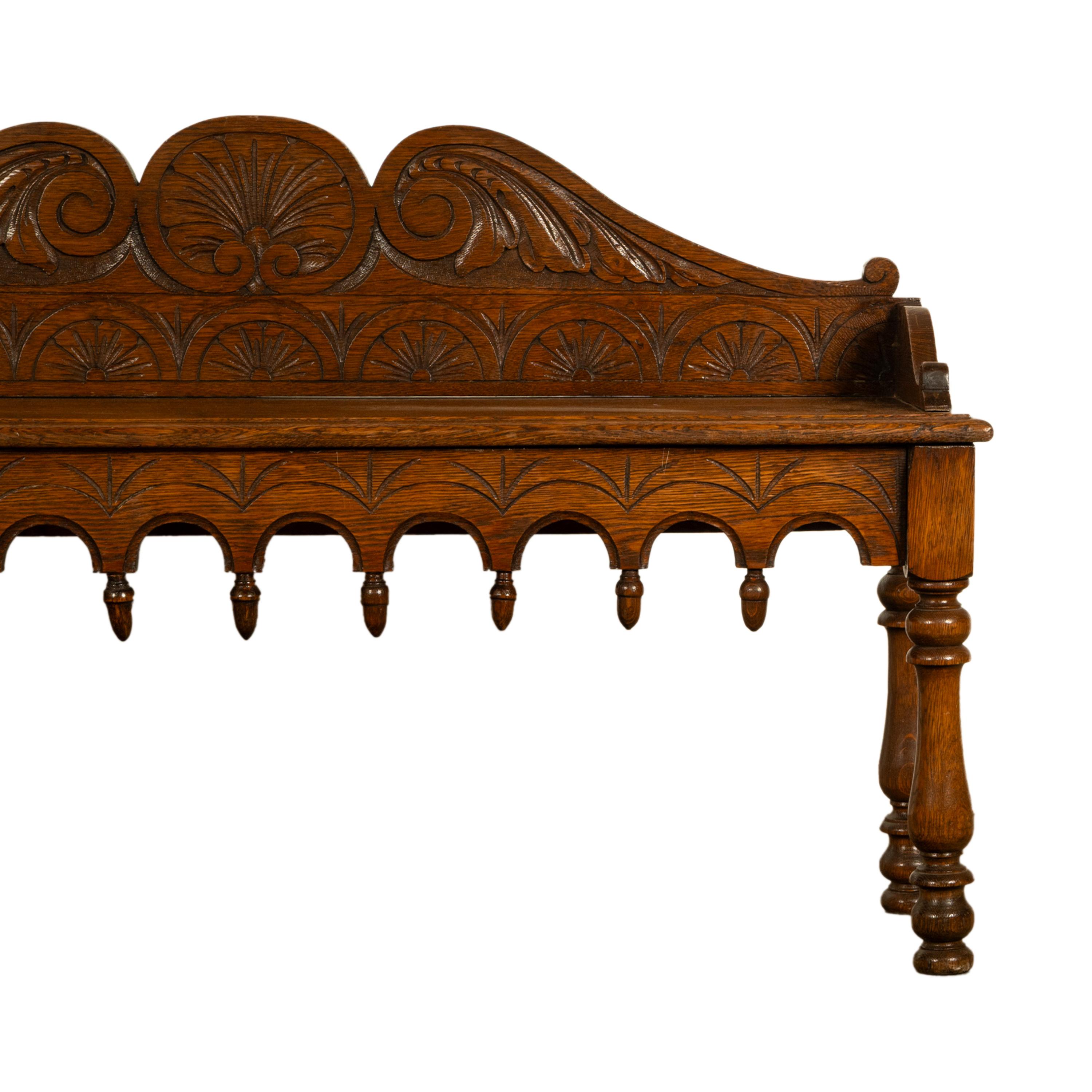 Antique English 19th Century Victorian Carved Oak Hall Window Seat Bench 1890 im Angebot 2
