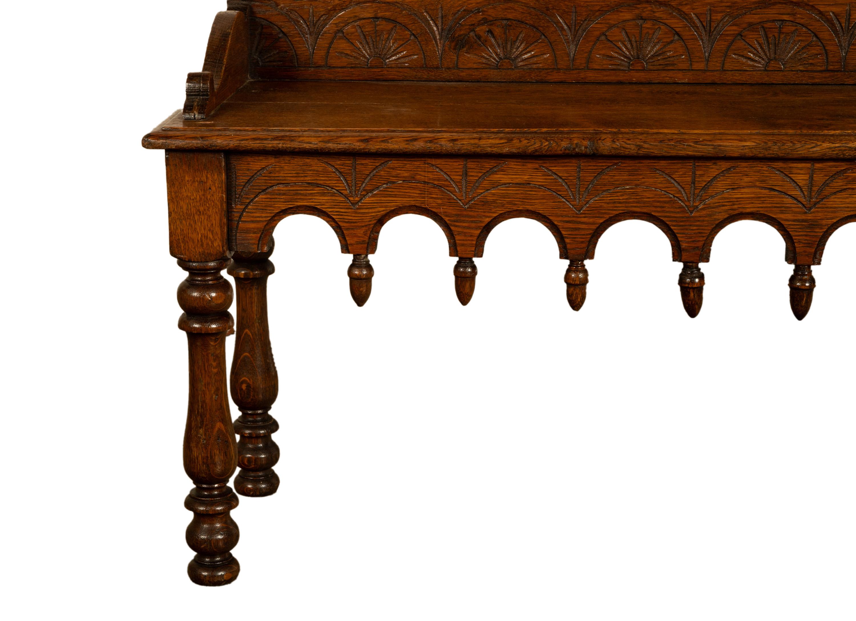 Antique English 19th Century Victorian Carved Oak Hall Window Seat Bench 1890 im Angebot 3