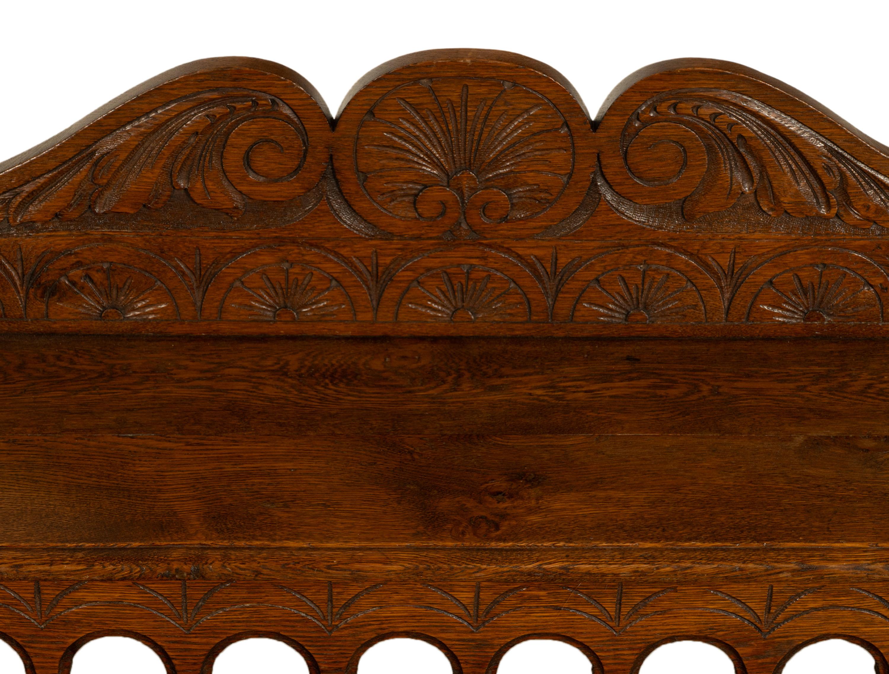 Antique English 19th Century Victorian Carved Oak Hall Window Seat Bench 1890 im Angebot 4