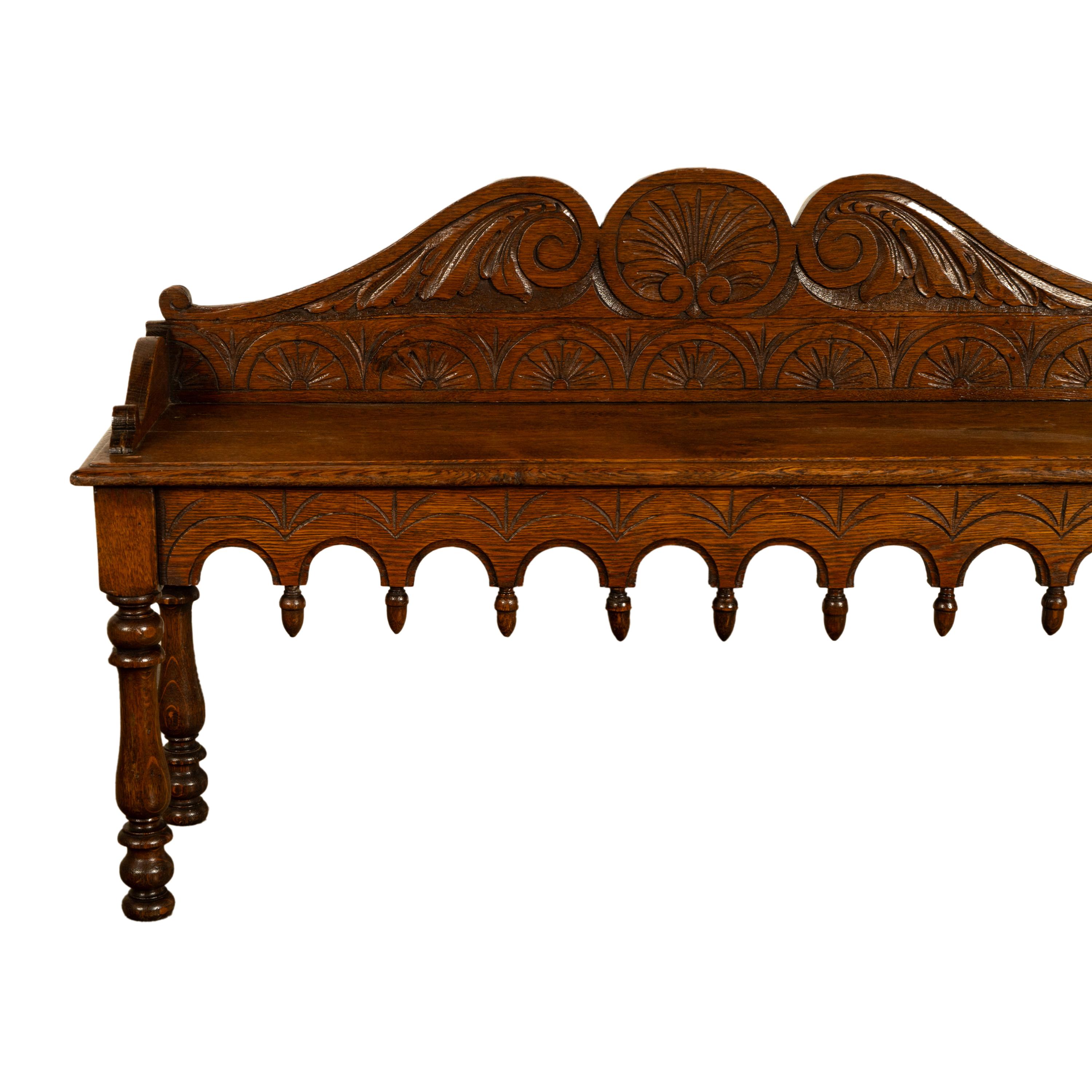 Antique English 19th Century Victorian Carved Oak Hall Window Seat Bench 1890 im Angebot 1
