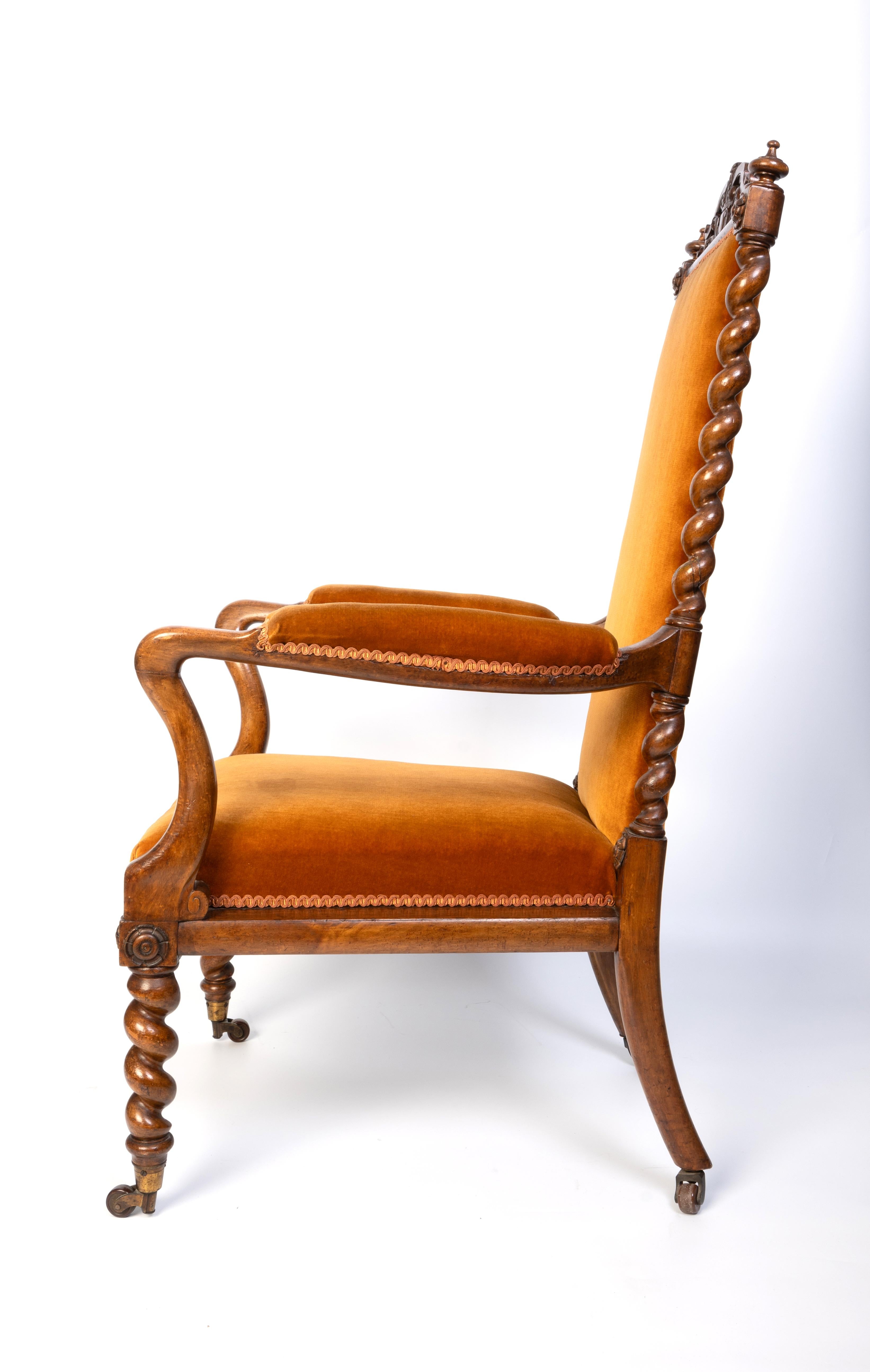 Ancien fauteuil anglais du 19ème siècle en noyer Barley Twist Elbow Chair Fauteuil en vente 1