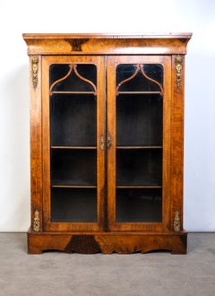 Antique English 19th Century Walnut Two Door Glazed Cabinet C.1850