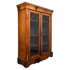 Antique English 19th Century Walnut Two Door Glazed Cabinet C.1850