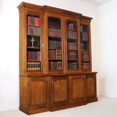 Antique English 19th Century William IV Oak Breakfront Bookcase