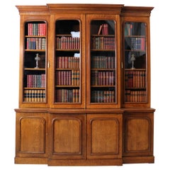 Antique English 19th Century William IV Oak Breakfront Bookcase