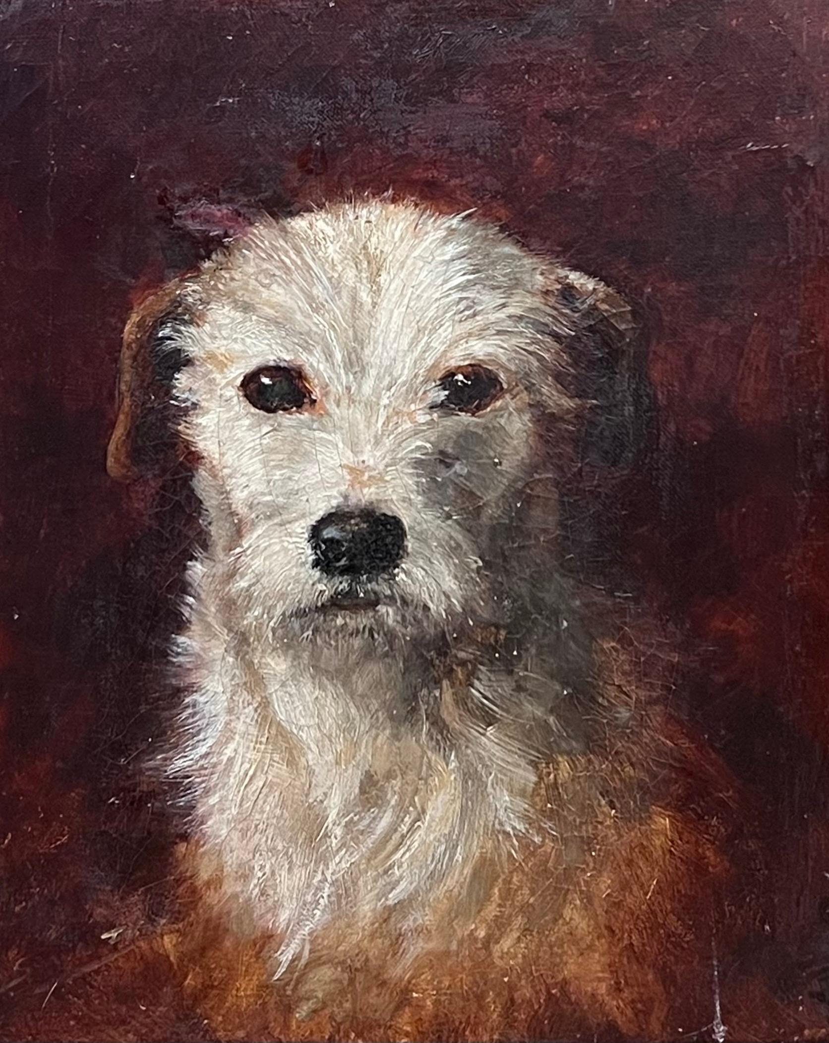 19th Century English Victorian Head Portrait of Terrier Dog Scruffy Character - Painting by Antique English