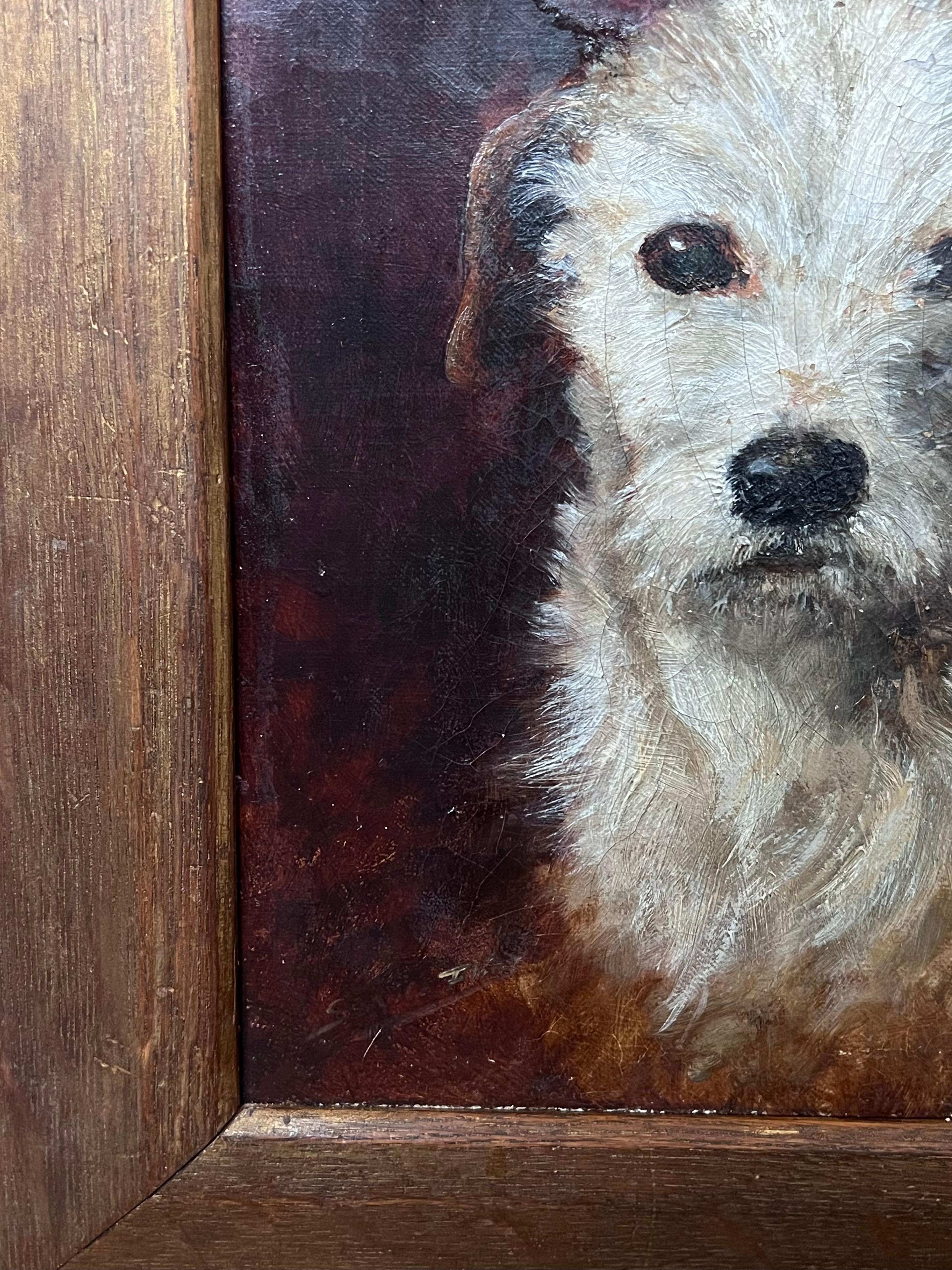 19th Century English Victorian Head Portrait of Terrier Dog Scruffy Character - Brown Animal Painting by Antique English