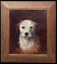 19th Century English Victorian Head Portrait of Terrier Dog Scruffy Character
