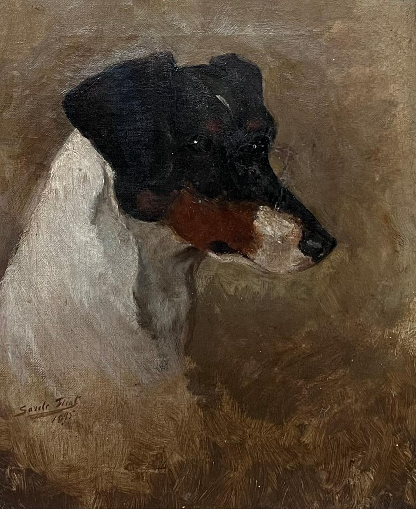Antico dipinto di cane inglese Ritratto di testa Jack Russell Terrier del XIX secolo - Painting di Antique English