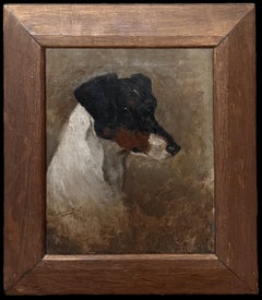 Antico dipinto di cane inglese Ritratto di testa Jack Russell Terrier del XIX secolo