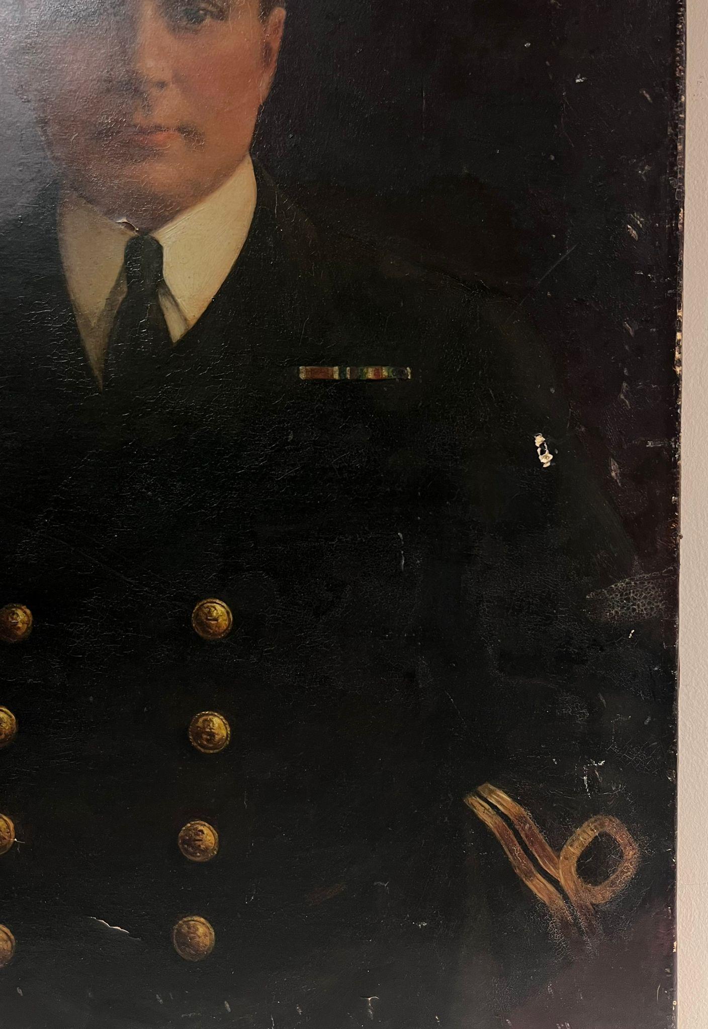 Antique English Oil Painting Portrait of a Naval Officer in Uniform 1