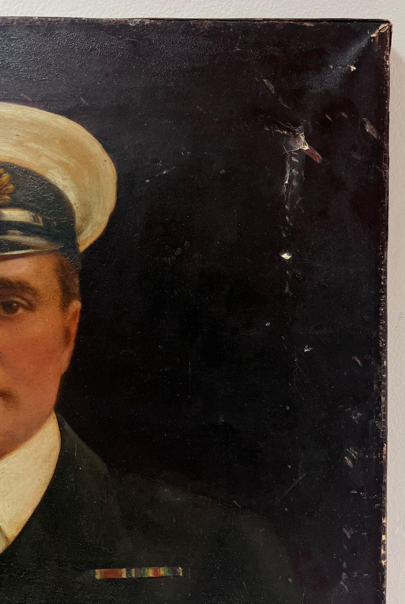 Antique English Oil Painting Portrait of a Naval Officer in Uniform 2