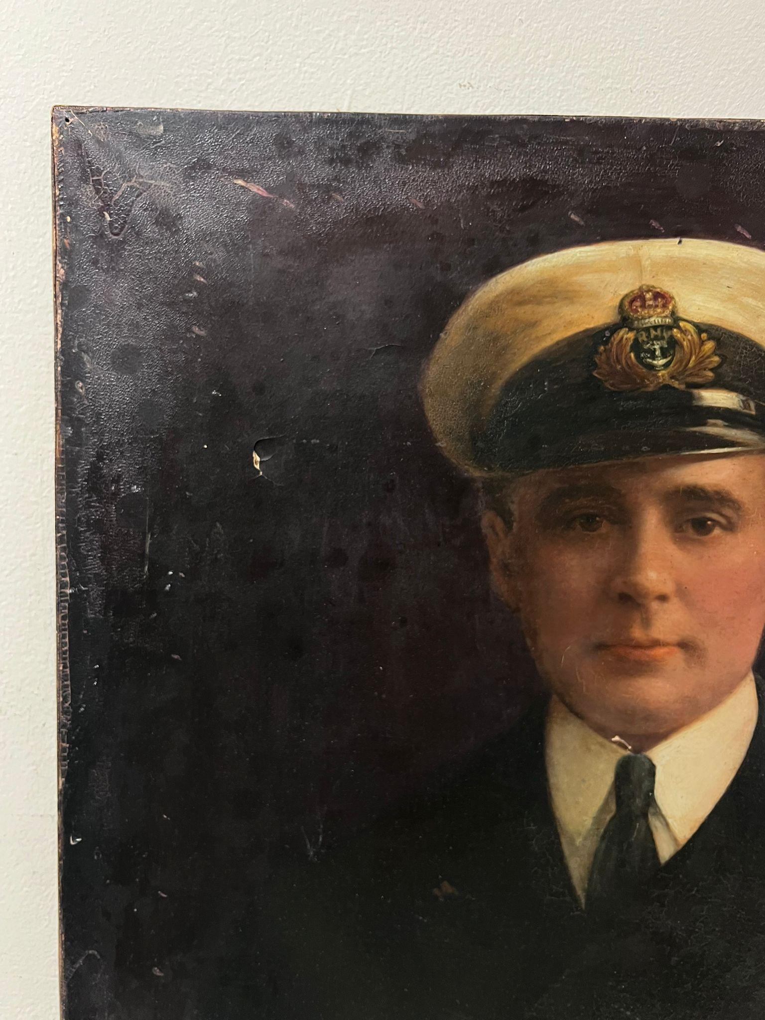 Antique English Oil Painting Portrait of a Naval Officer in Uniform 3