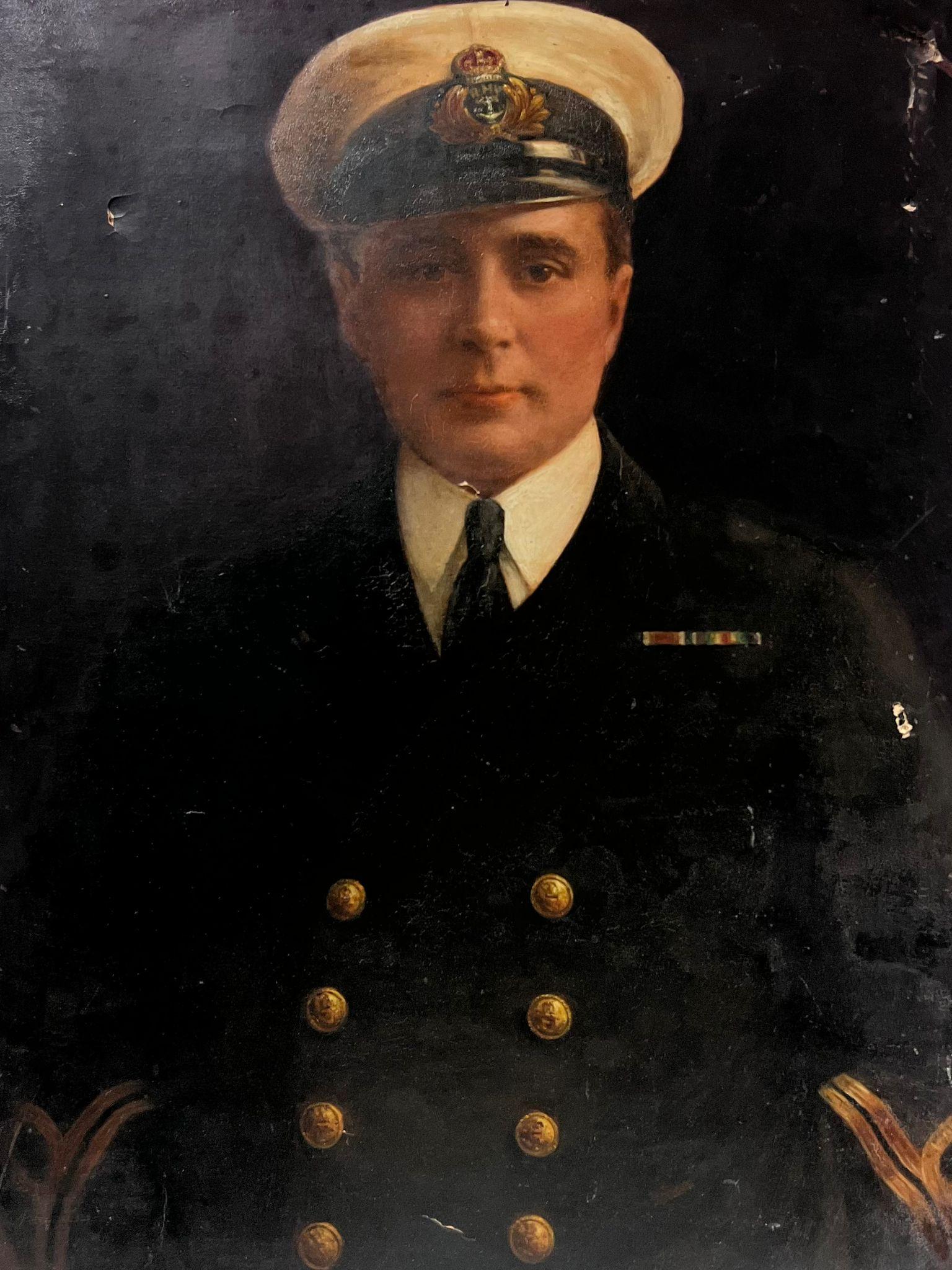 Antique English Oil Painting Portrait of a Naval Officer in Uniform 4