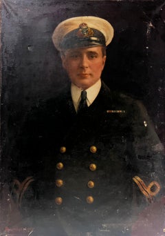 Antique English Oil Painting Portrait of a Naval Officer in Uniform