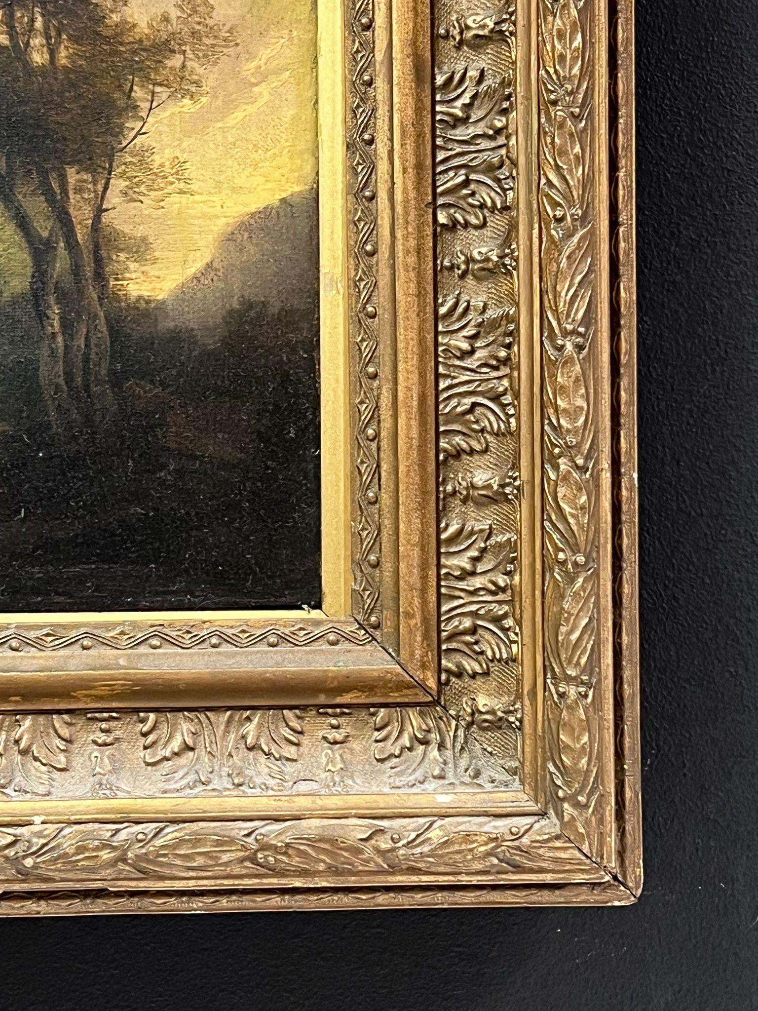 Pittura a olio inglese dei primi del XIX secolo Viaggiatori al tramonto Antica terra di rovine in vendita 2