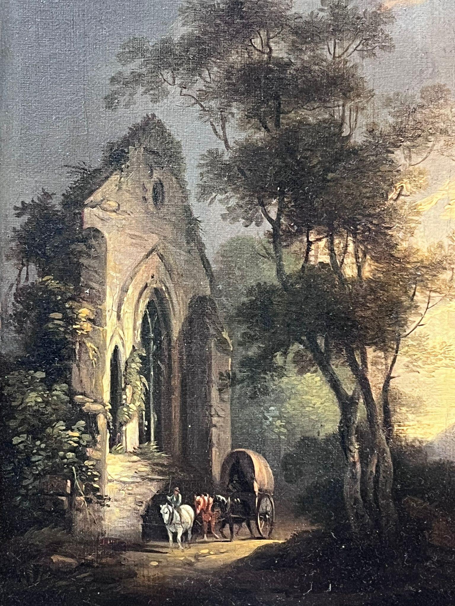 Pittura a olio inglese dei primi del XIX secolo Viaggiatori al tramonto Antica terra di rovine in vendita 3
