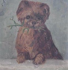 The Terrier Puppy Dog Antique English Oil Painting late 19th century
