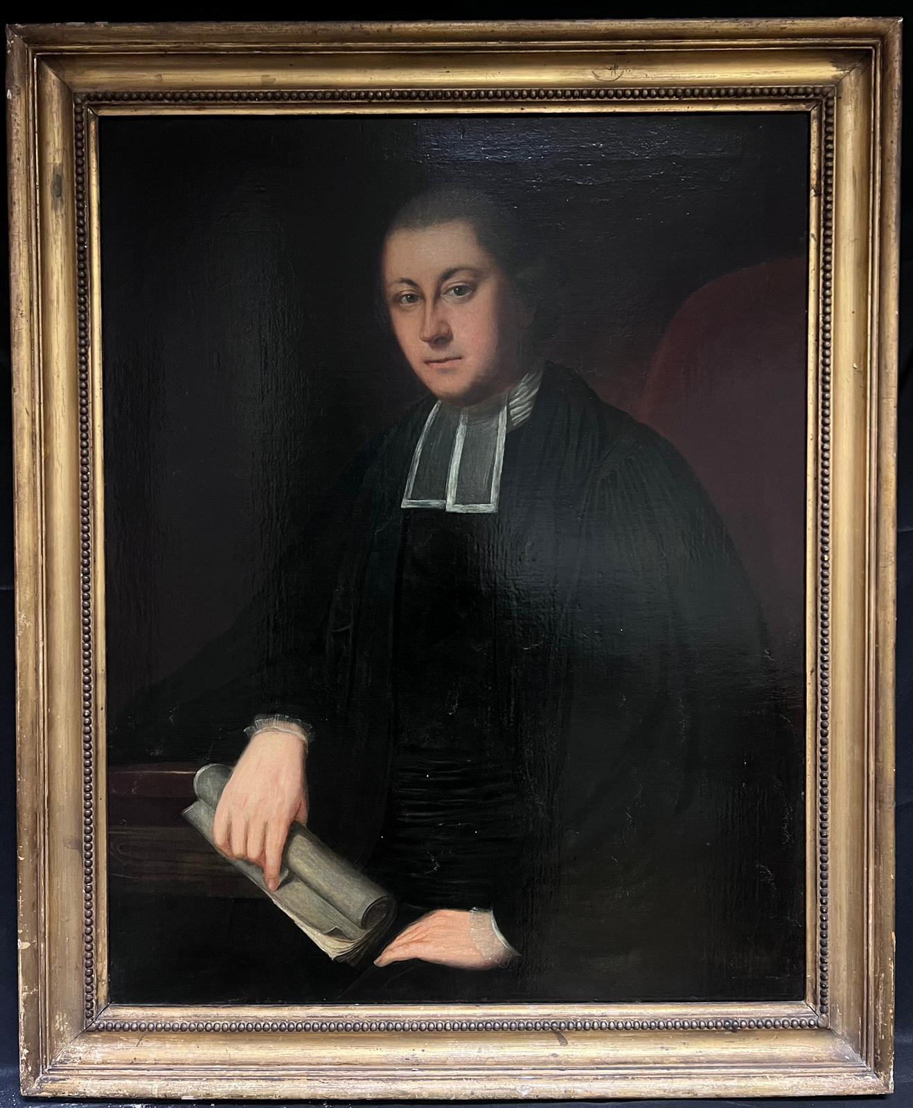Very Large Antique English Oil Painting Portrait of Clerical Gentleman in Robes