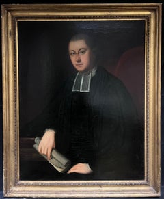 Very Large Antique English Oil Painting Portrait of Clerical Gentleman in Robes