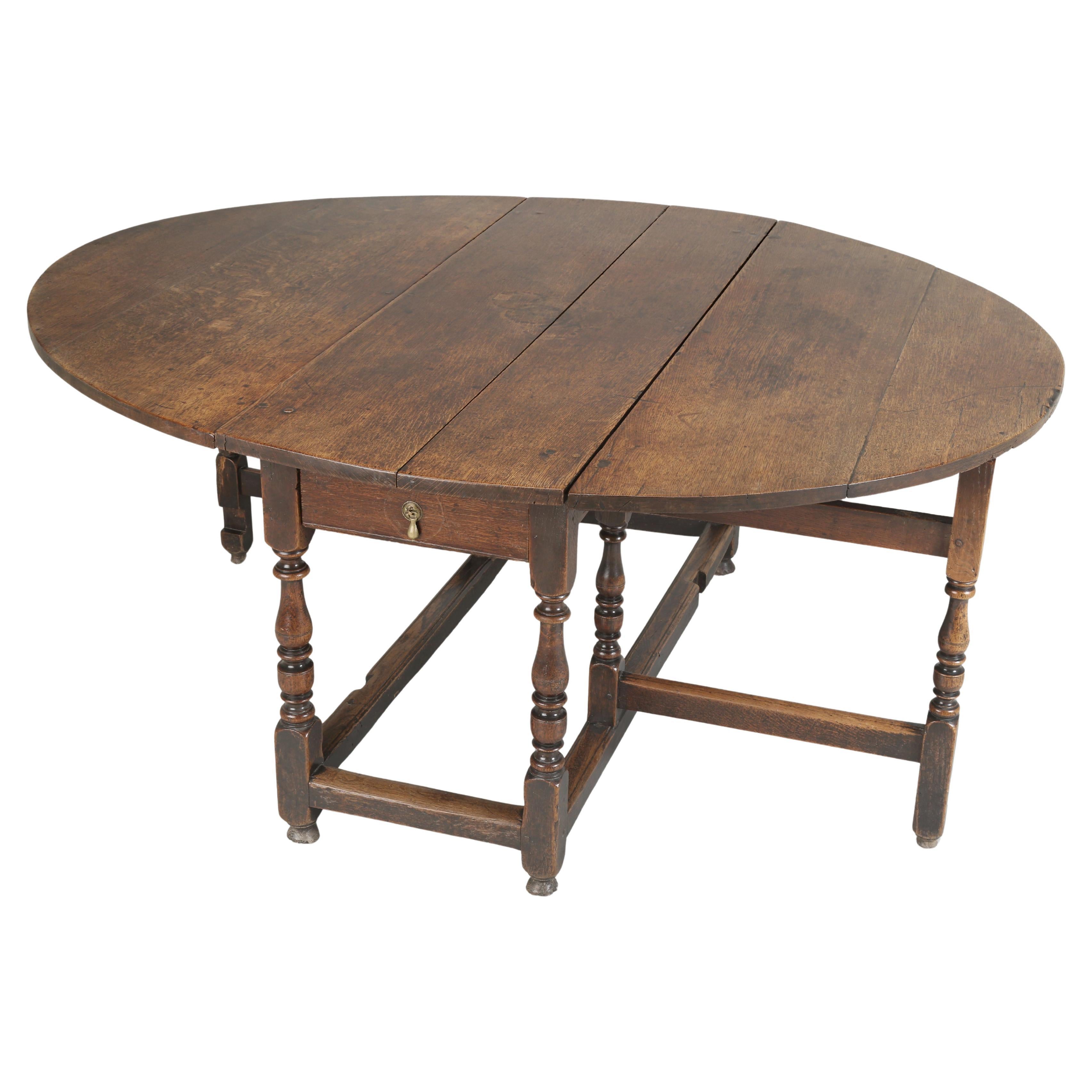 Antique English 250-Year Old Drop-Leaf Oak Dining Table with a Great Patina For Sale