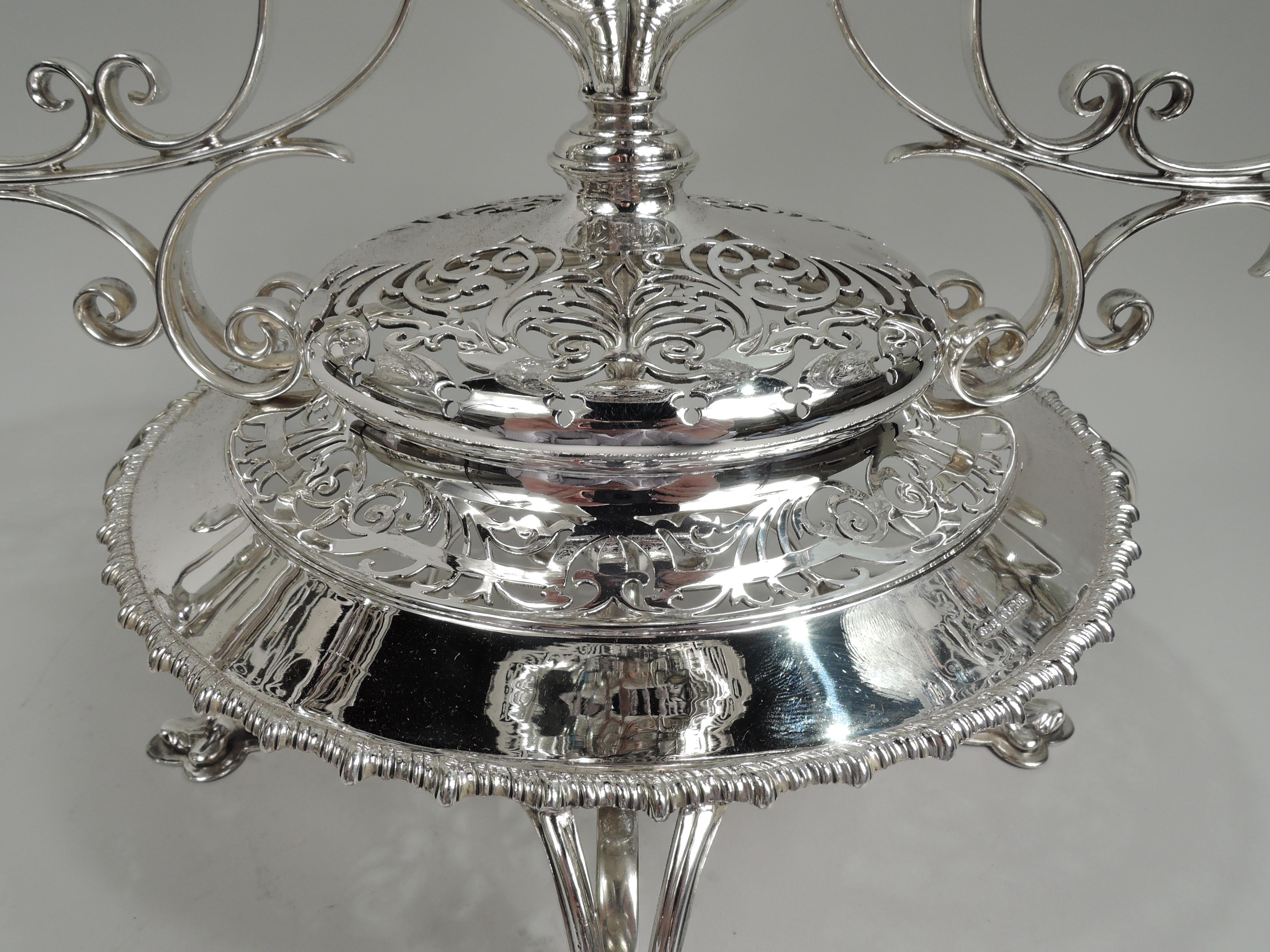 Antiguo centro de mesa inglés de 3 cestas Epergne de James Dixon Plata esterlina en venta