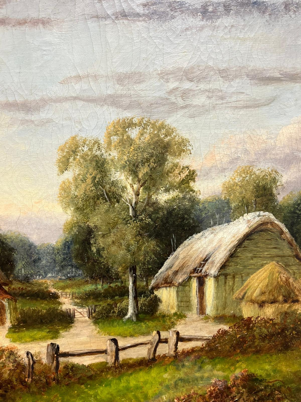 Antiguo cuadro al óleo campestre inglés Pastor con ovejas y granja rural en venta 5