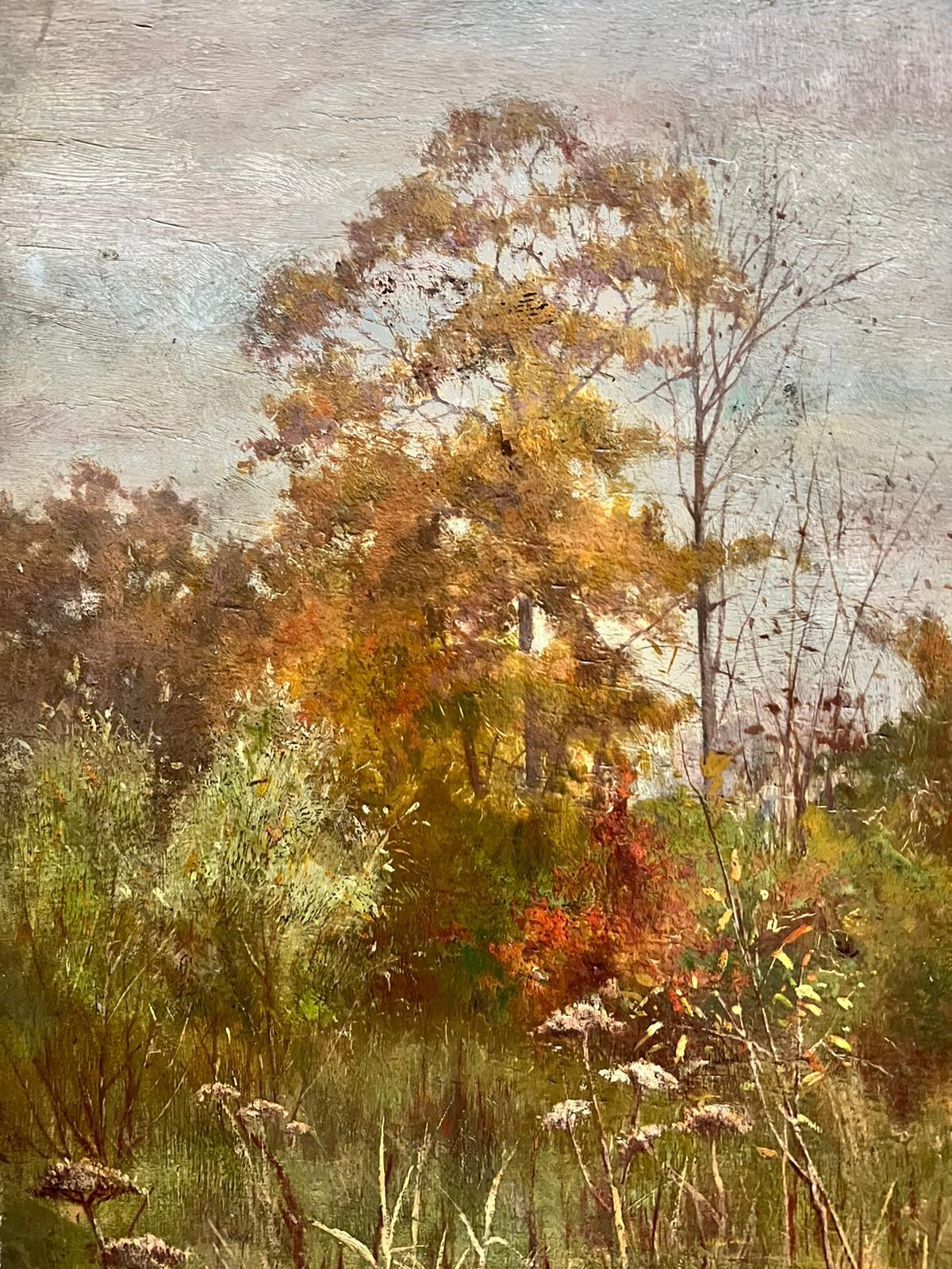 Antique Signed Victorian English Oil Autumn Woodland Landscape For Sale 1