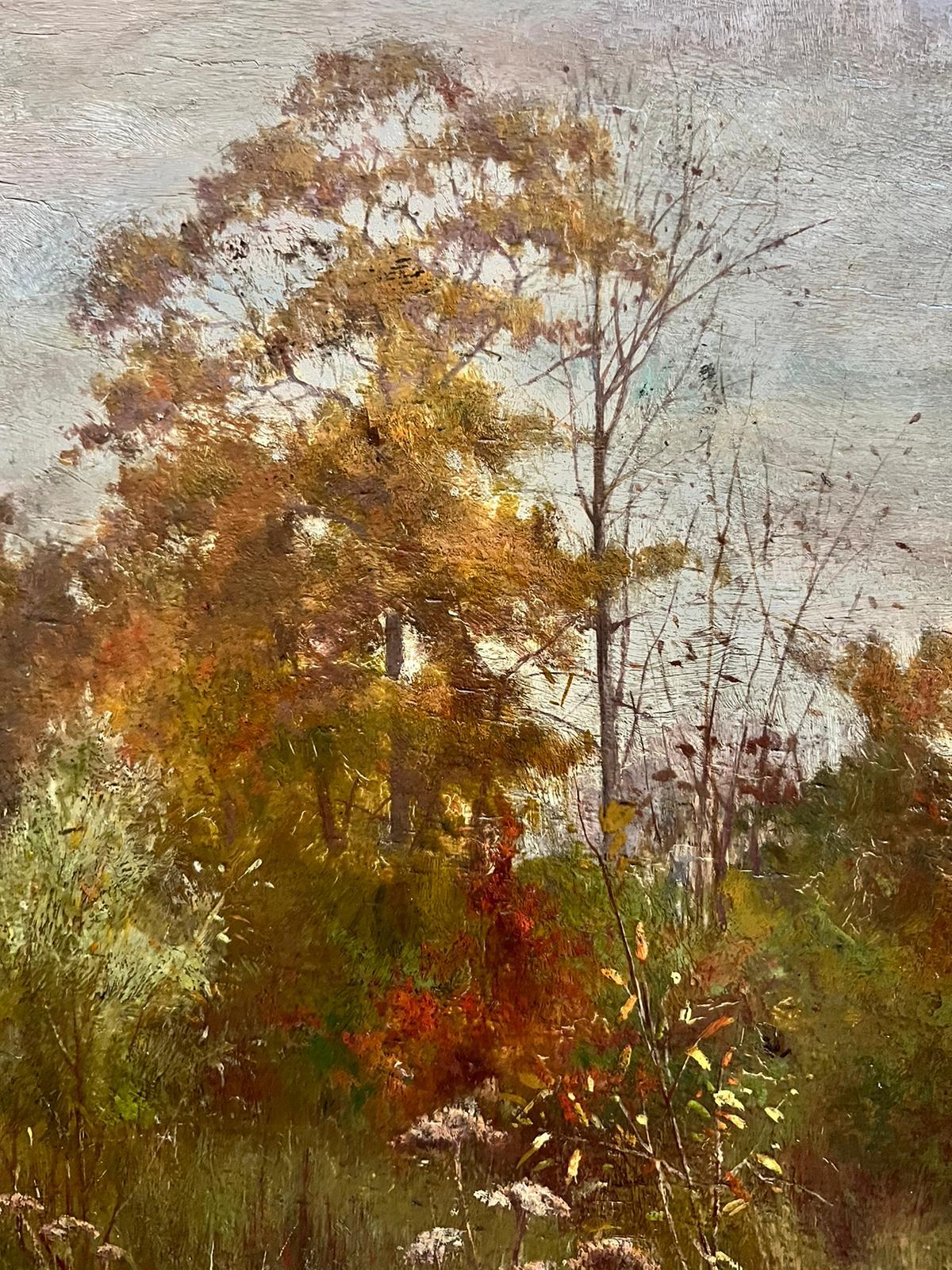 Antique Signed Victorian English Oil Autumn Woodland Landscape For Sale 2