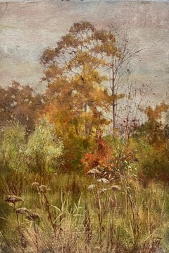 Antique Signed Victorian English Oil Autumn Woodland Landscape