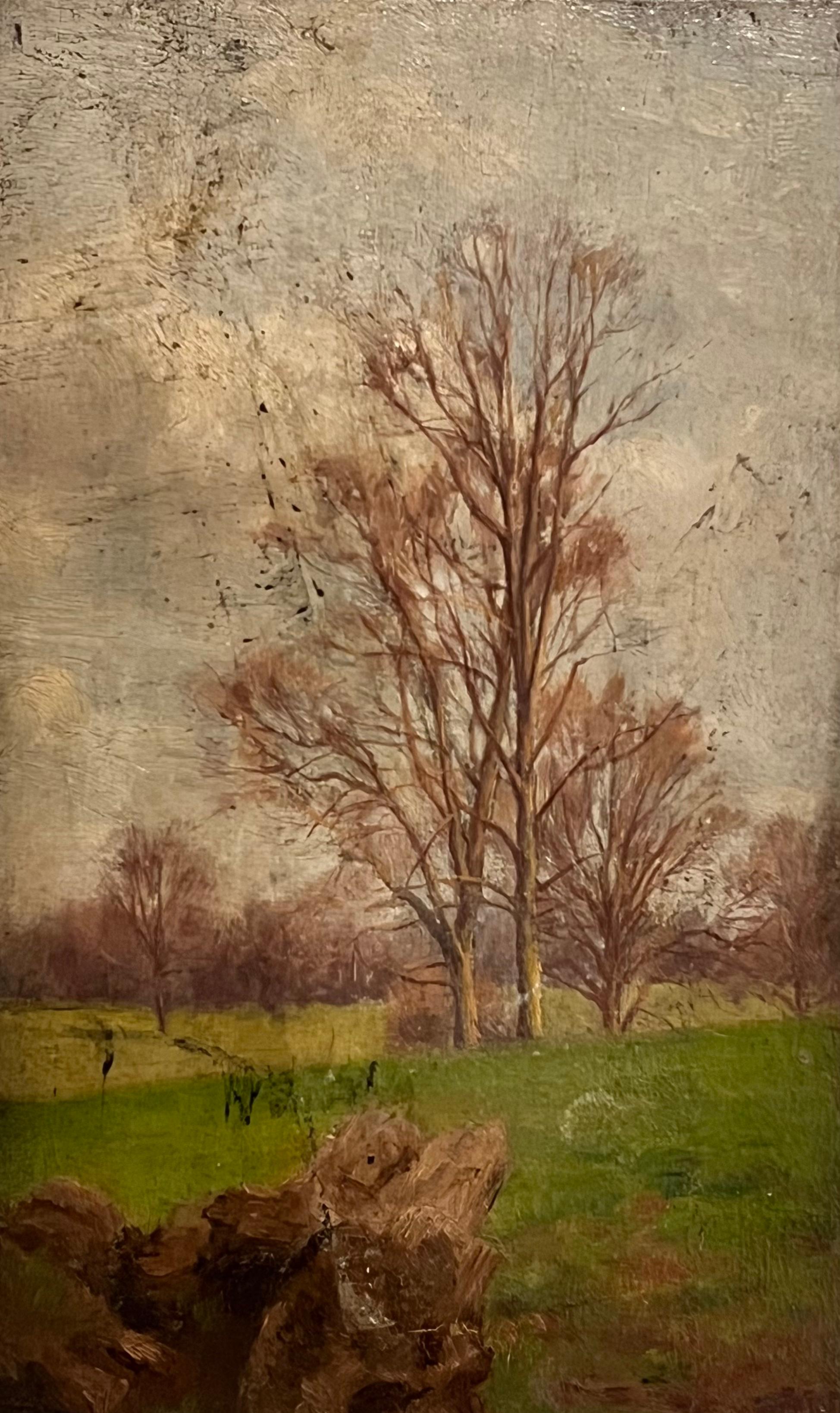 Antico olio inglese vittoriano - Paesaggio con alberi autunnali - Painting di Antique English 