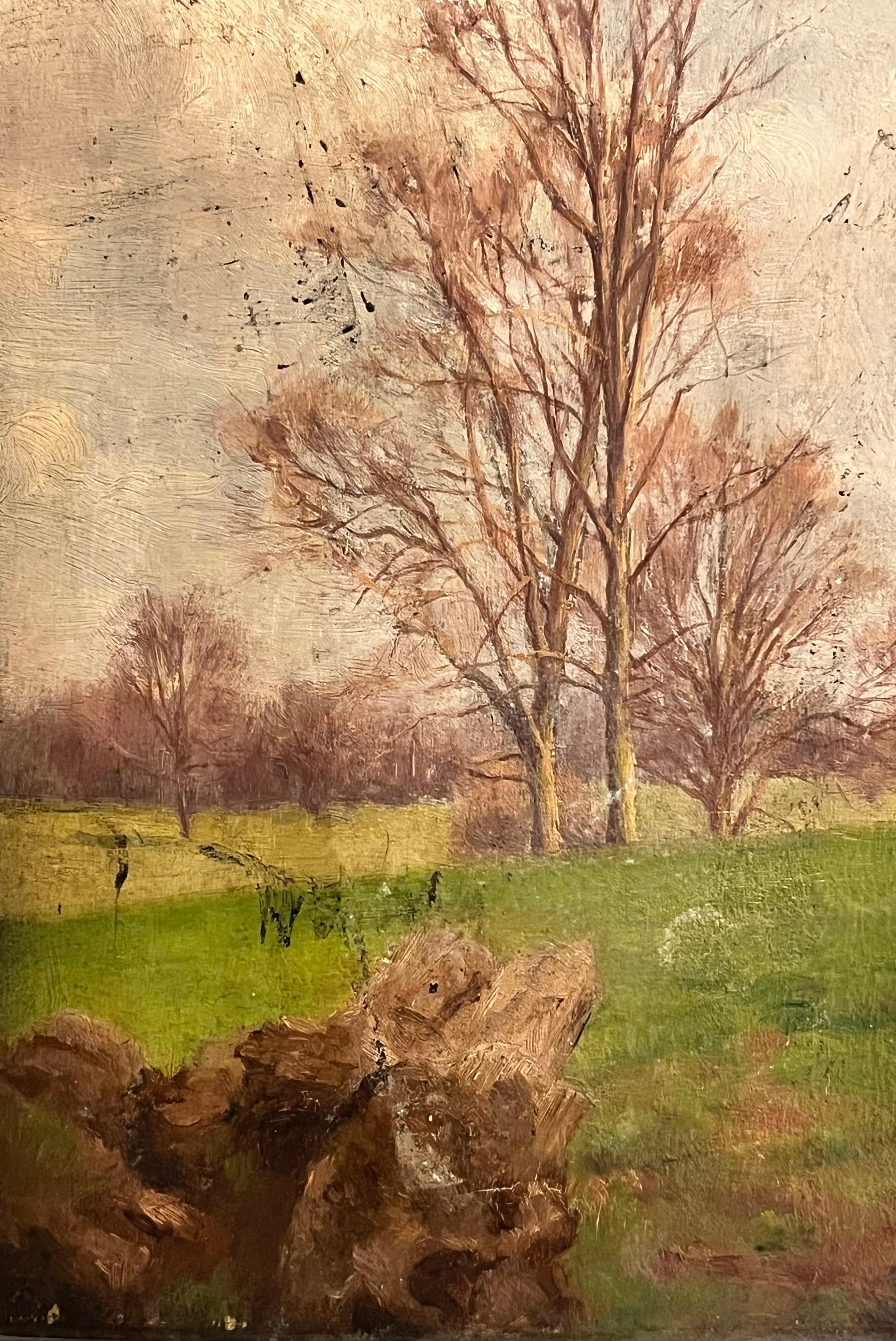 Antique Victorian English Oil - Autumnal Tree Landscape 1