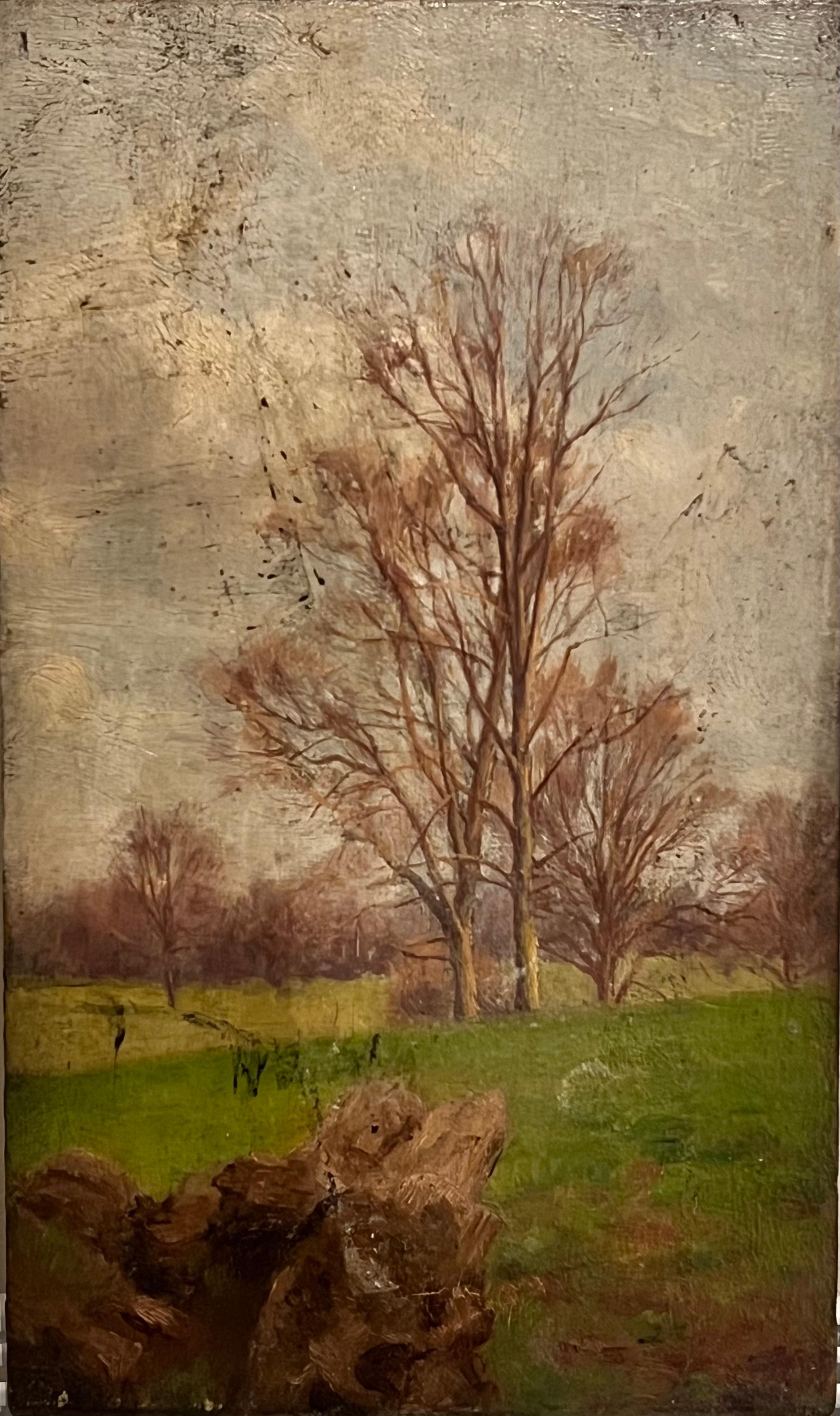 Antique English  Landscape Painting - Antique Victorian English Oil - Autumnal Tree Landscape