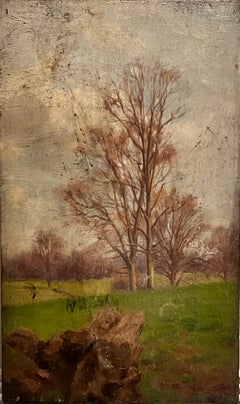 Antique Victorian English Oil - Autumnal Tree Landscape