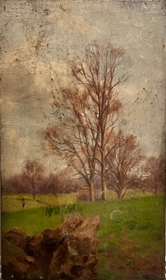 Antikes viktorianisches englisches Ölgemälde – herbstliche Baumlandschaft
