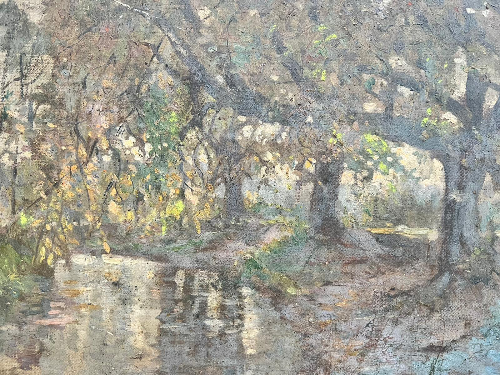 Ancien paysage victorien anglais à l'huile, paysage par le ruisseau - Painting de Antique English 